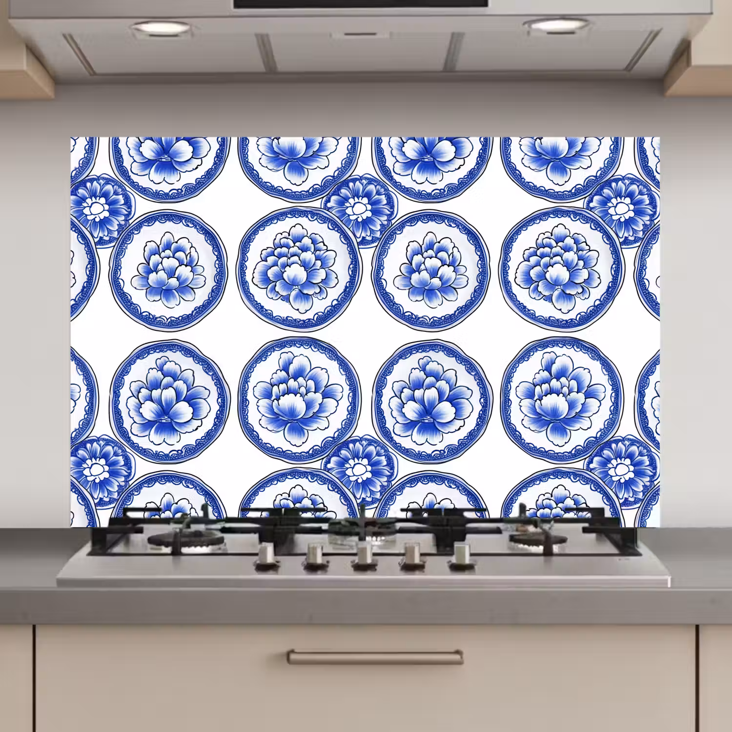Cirkels - Bloemen - Blauw keuken achterwand spatscherm klein 900 -3d_website