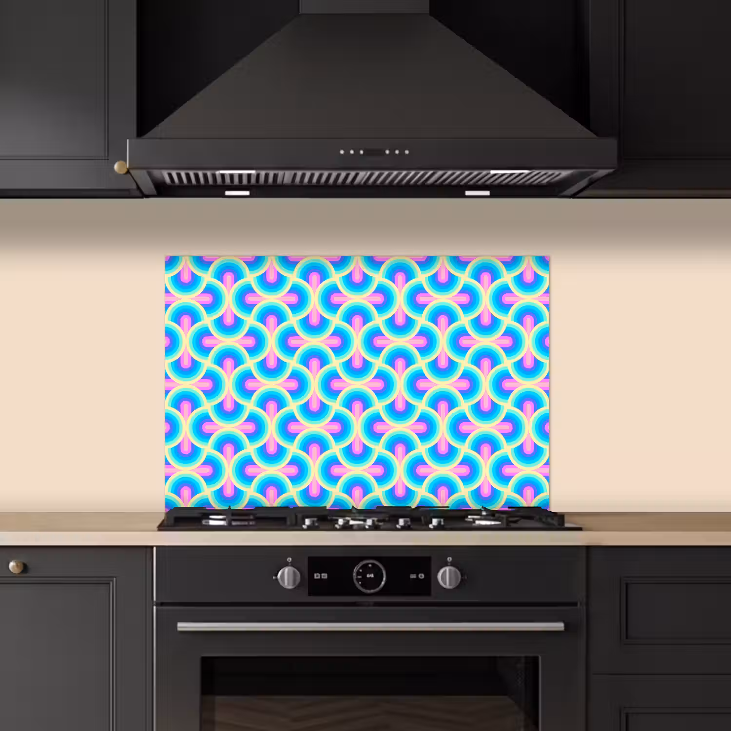Cirkels - Neon - Bogen keuken achterwand spatscherm klein 900 -sfeer1