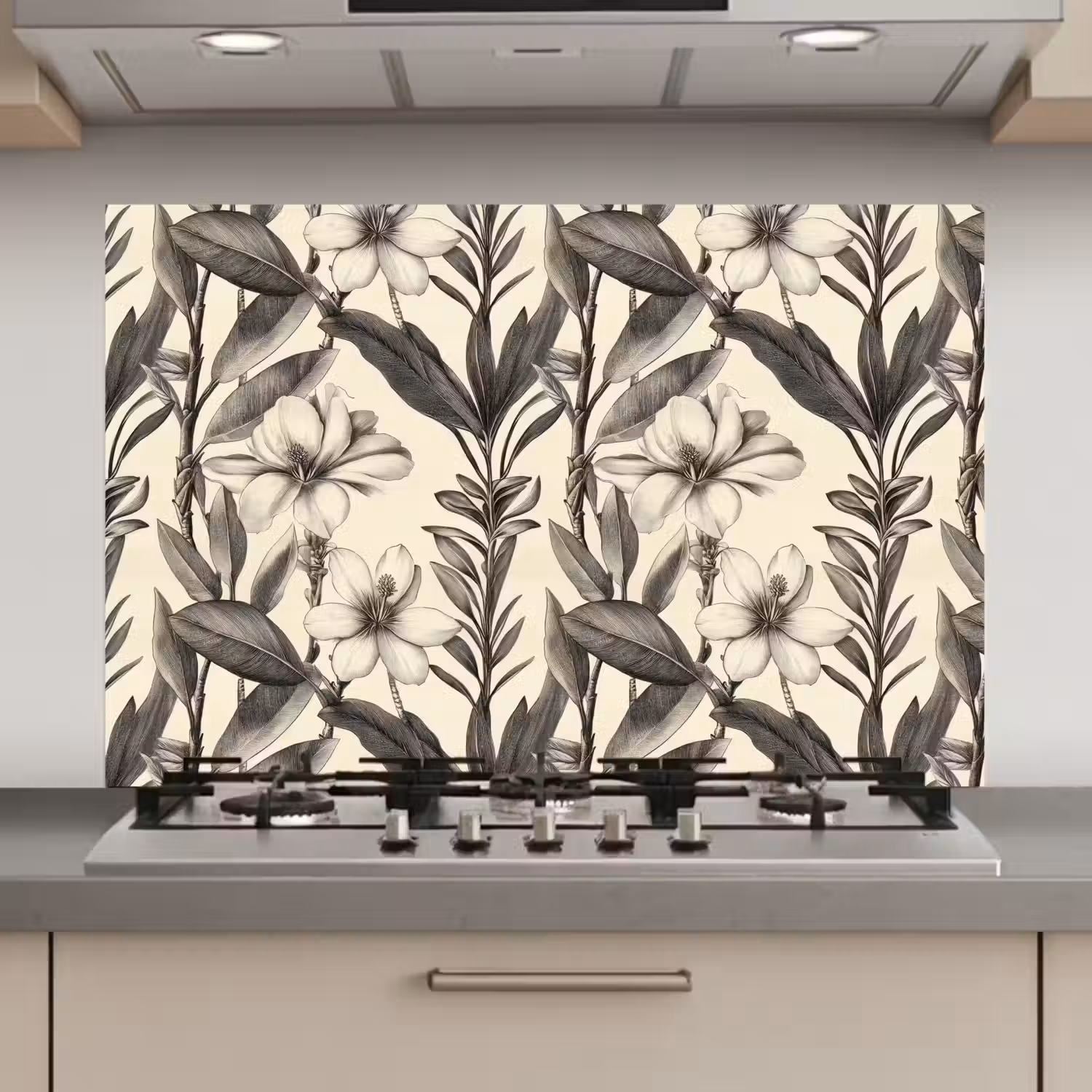 Klassiek - Botanisch - Zwart - Beige keuken achterwand spatscherm klein 900 -3d_website