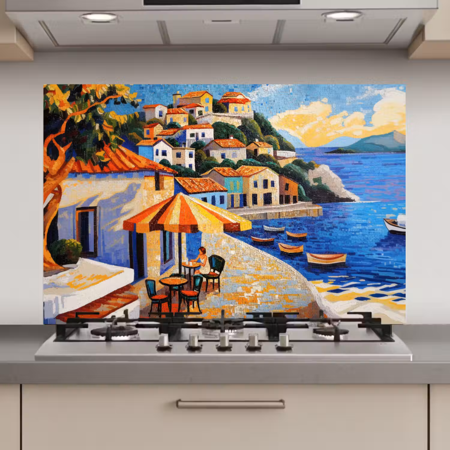 Kustdorp - Huisjes - Mozaïek - Zee keuken achterwand spatscherm klein -3d_website