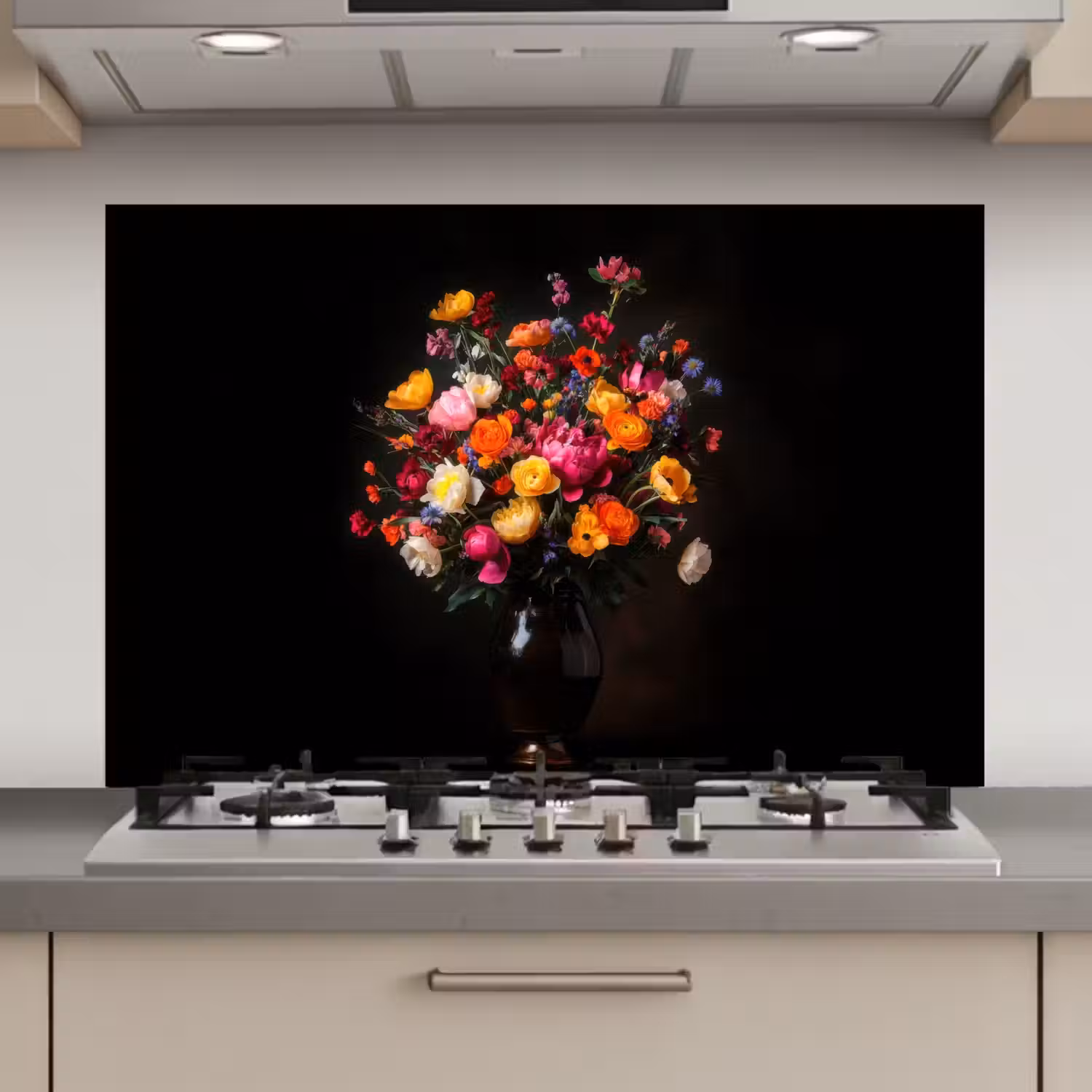 Kleurrijk - Boeket - Vaas - Donkerbruin keuken achterwand spatscherm klein -3d_website