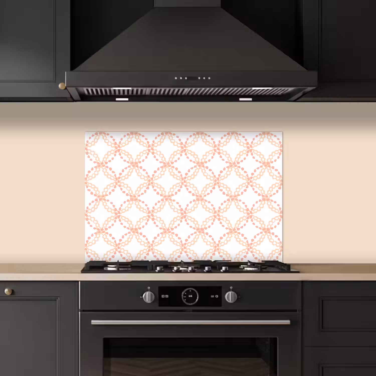 Koraalkleur - Vlechtmotief - Wit keuken achterwand spatscherm klein 900 -sfeer1