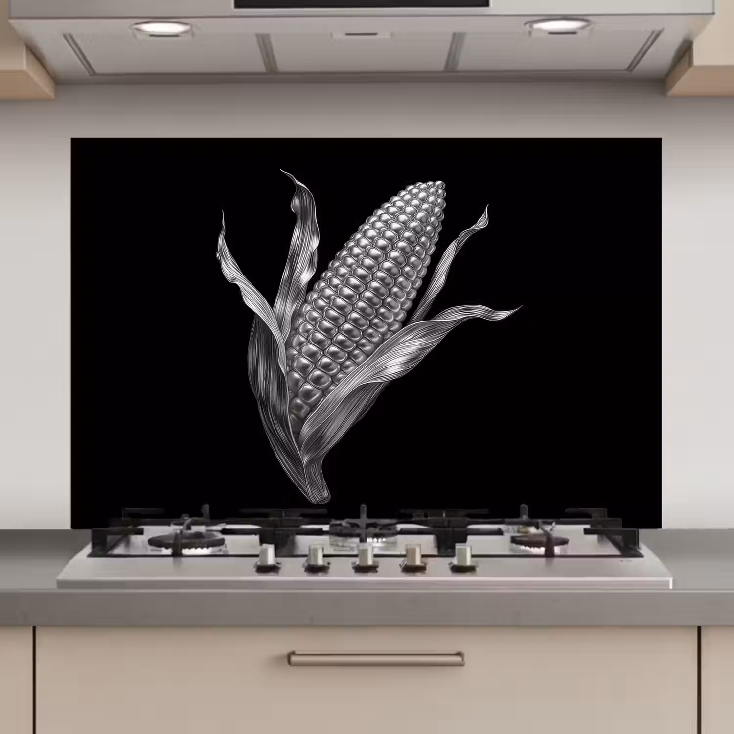Maïskolf - Glanzend metaal - Elegant keuken achterwand spatscherm klein -3d_website