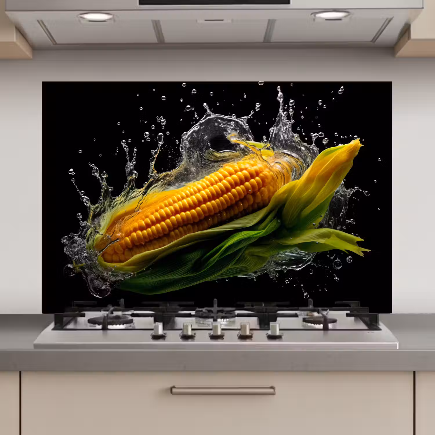 Maïs - Groente - Planten - Zwart - Water keuken achterwand spatscherm klein -3d_website