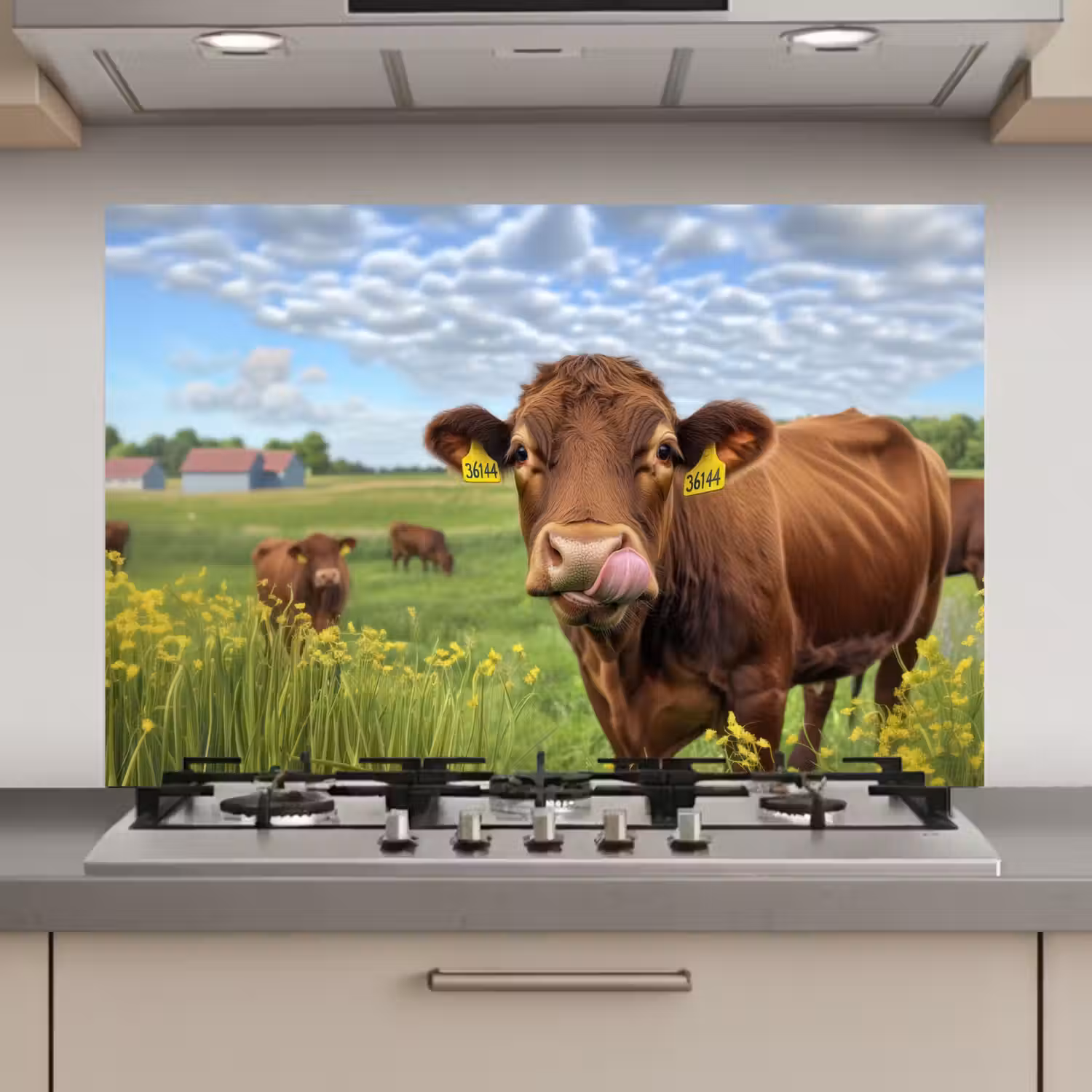 Koe - Weide - Bloemen keuken achterwand spatscherm klein -3d_website