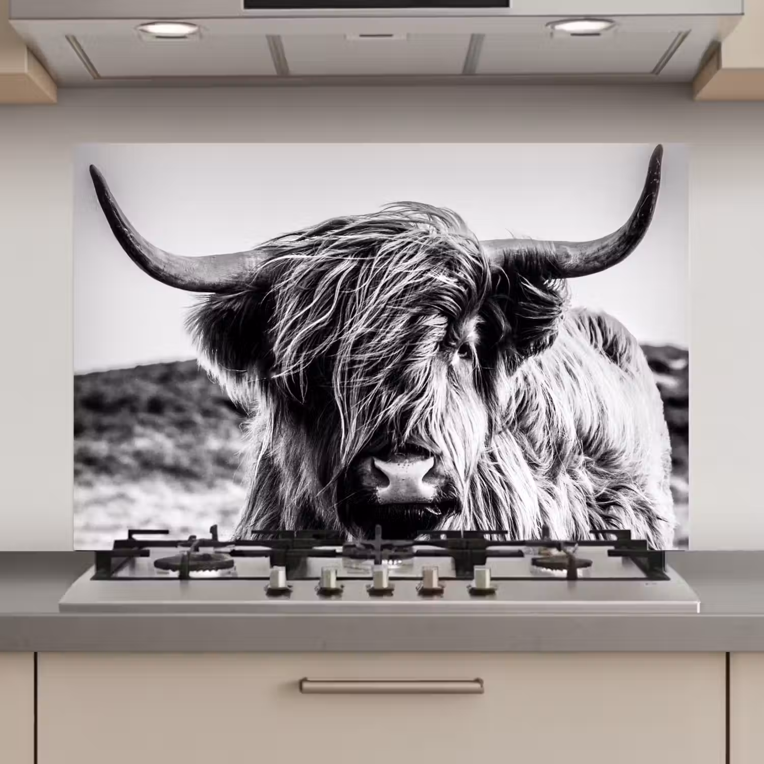 Koe - Schotse hooglander - Zwart - Wit - Dier - Natuur - Wild keuken achterwand spatscherm klein -3d_website