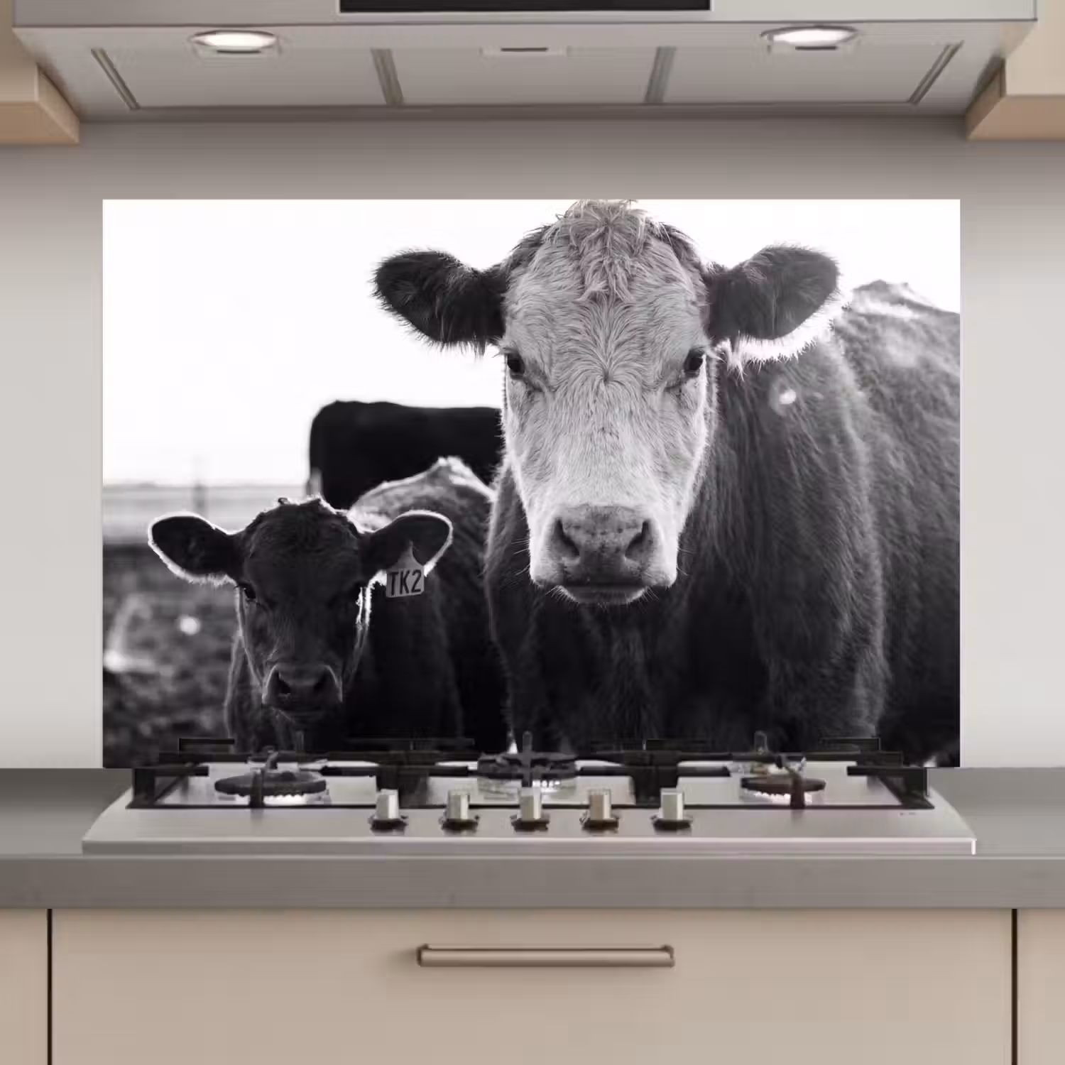 Koeien - Zwart - Wit keuken achterwand spatscherm klein -3d_website