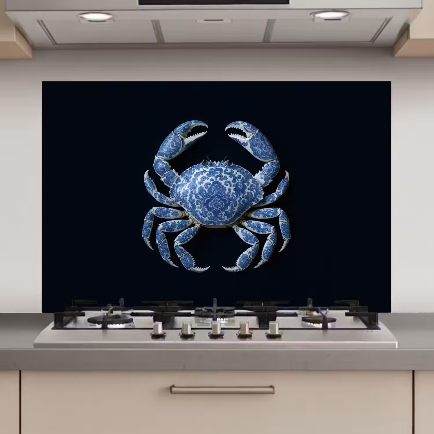 Krab - Delfts blauw - Dieren keuken achterwand spatscherm klein -3d_website