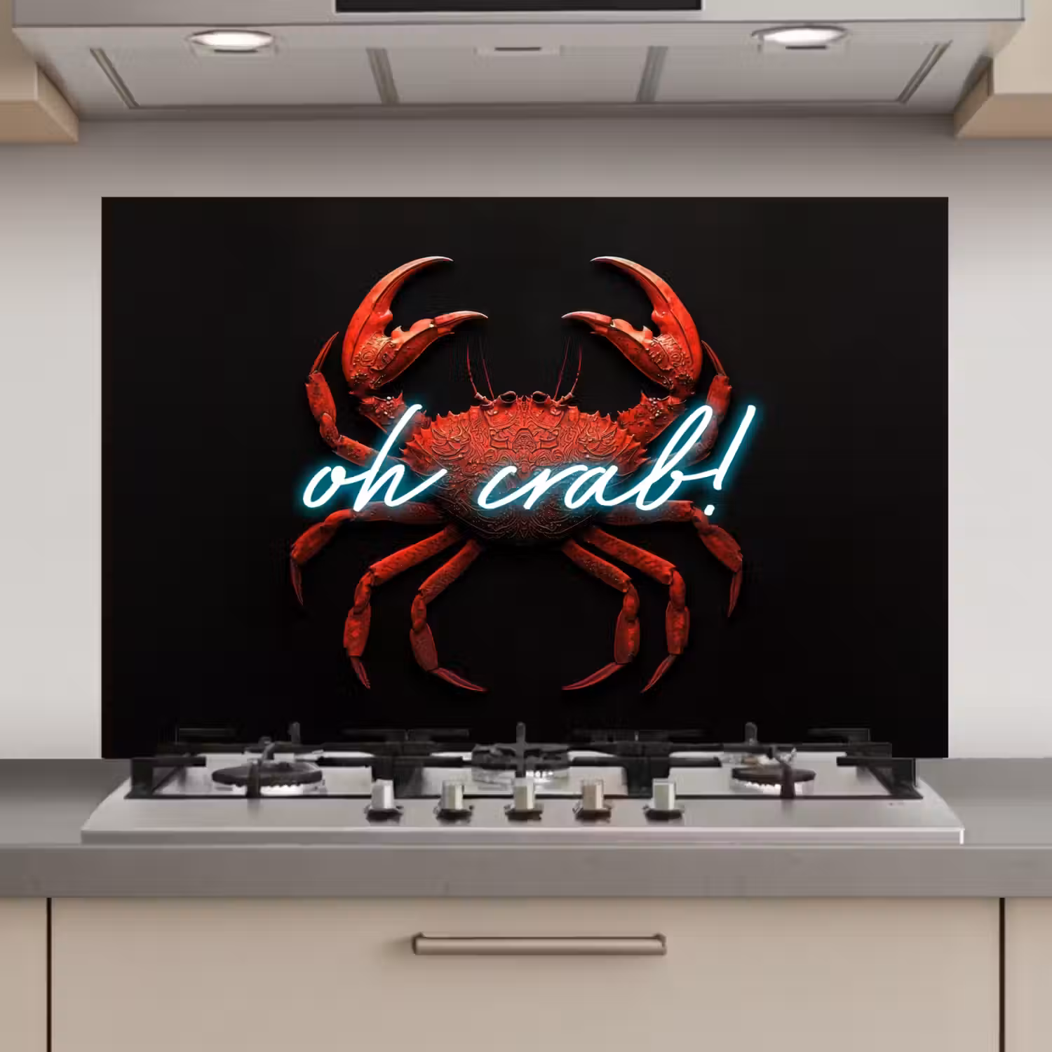 Krab - Rood - Neon - Quote keuken achterwand spatscherm klein -3d_website