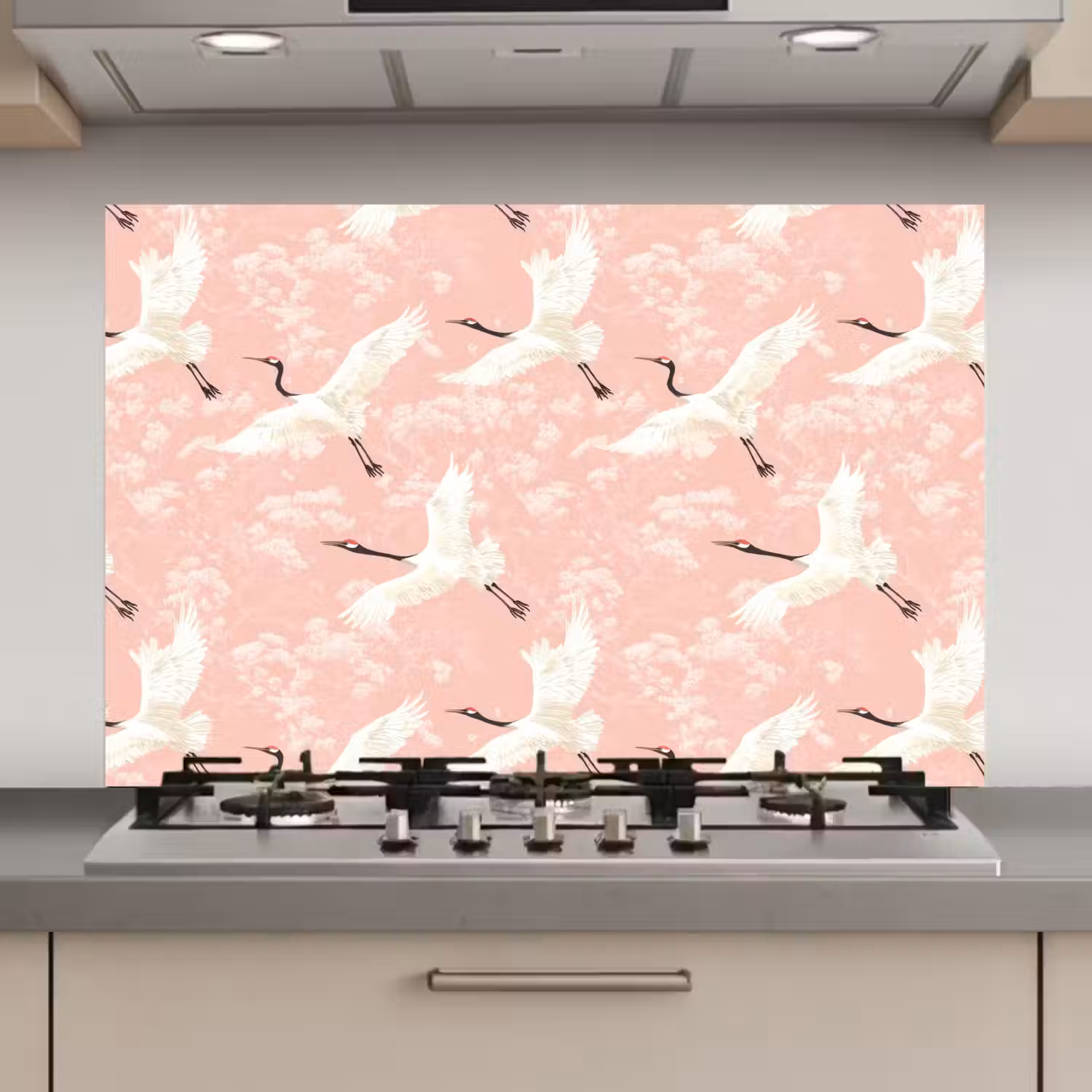 Kraanvogels - Bloesem - Roze keuken achterwand spatscherm klein 900 -3d_website