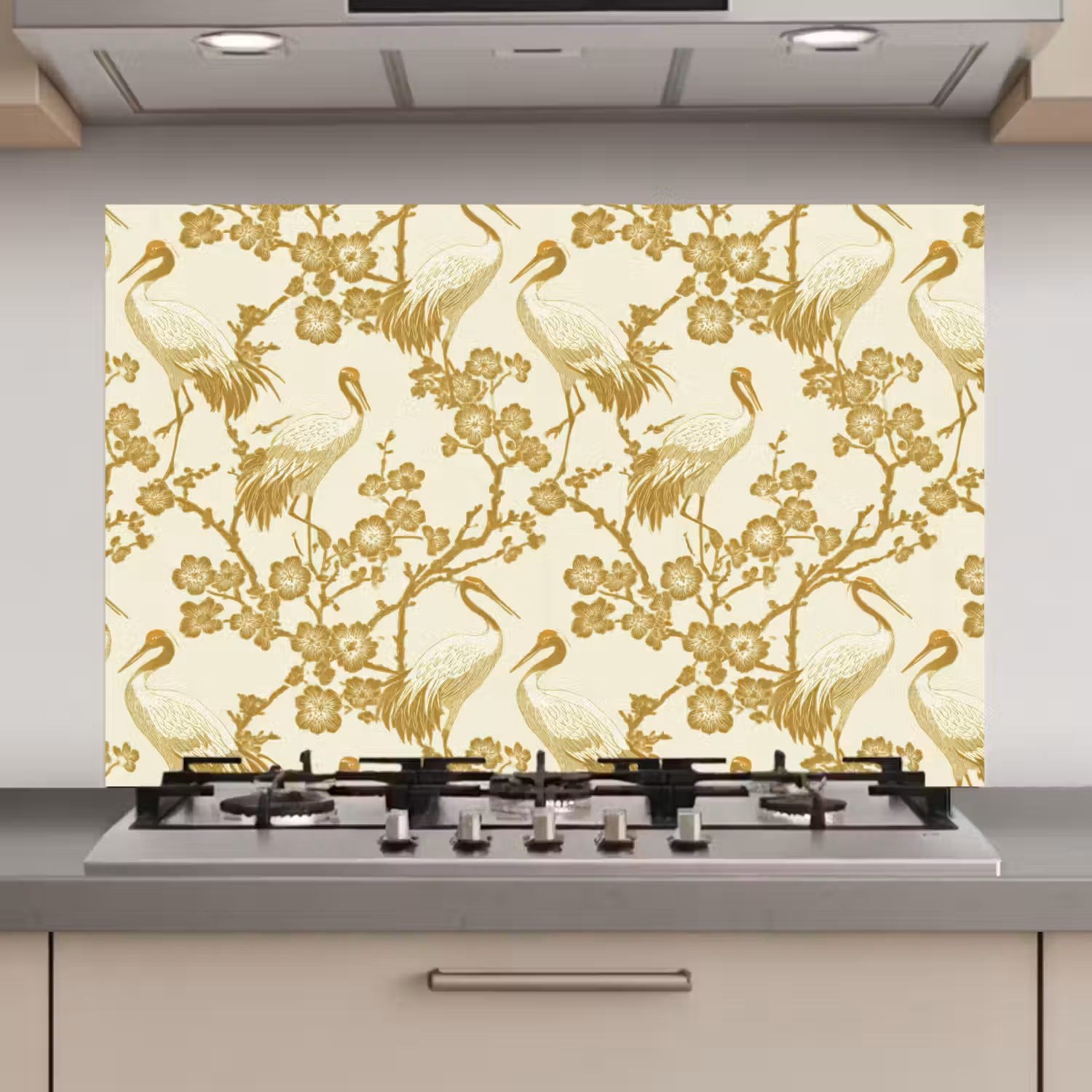 Kraanvogels - Kersenbloesem - Goud keuken achterwand spatscherm klein 900 -3d_website