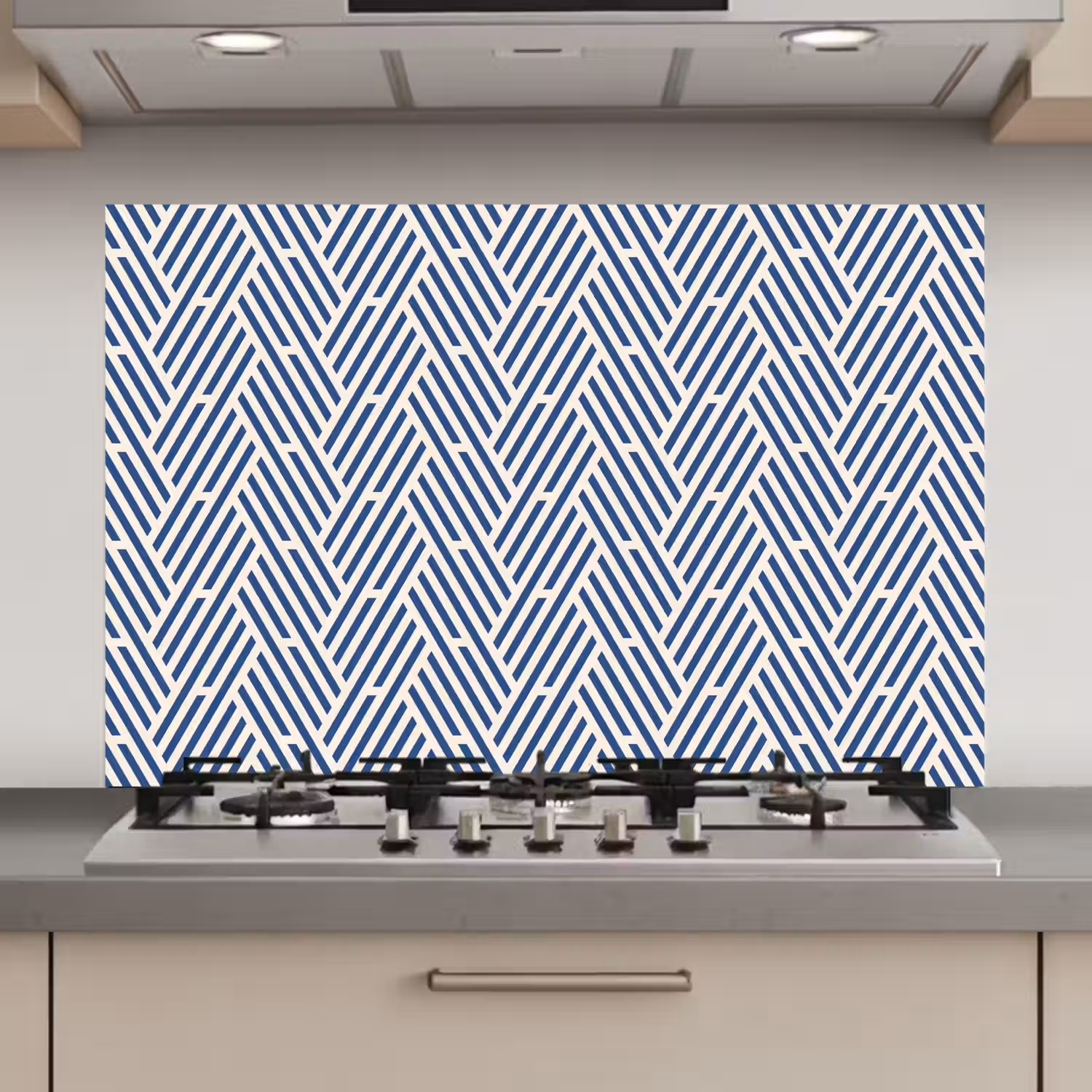 Crème - Blauw - Strepen - Patroon keuken achterwand spatscherm klein 900 -3d_website
