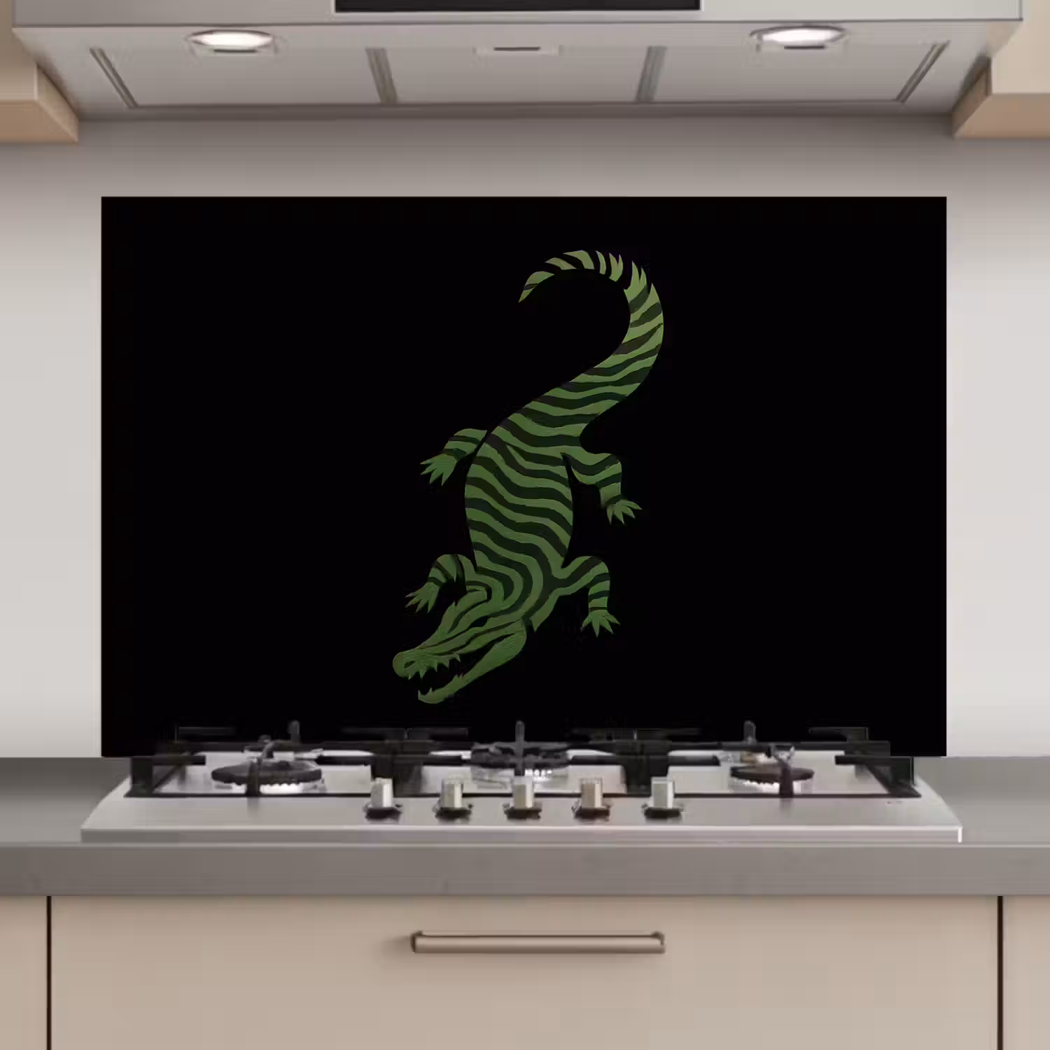 Krokodil - Groen - Tijgerachtig - Strepen keuken achterwand spatscherm klein -3d_website