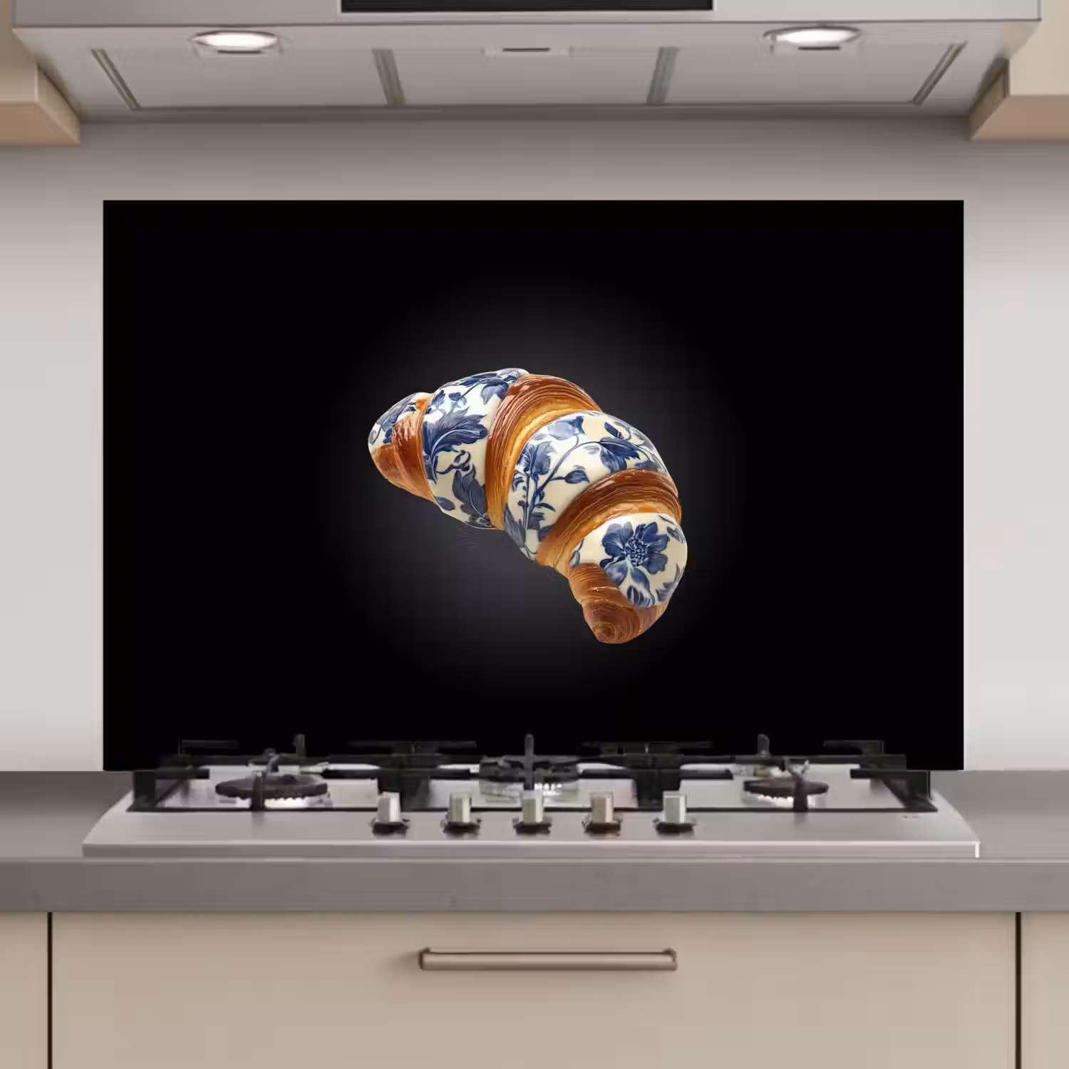 Croissant - Bloemenpatroon - Delftsblauw keuken achterwand spatscherm klein -3d_website