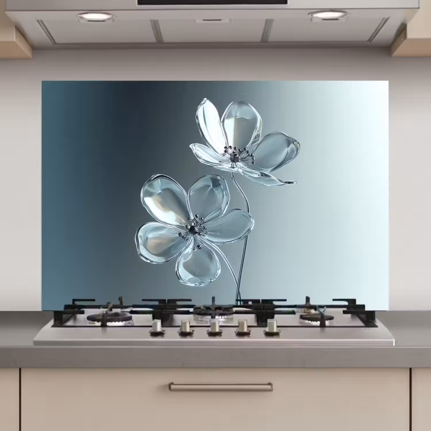 Kristal - Bloemen - Grijs keuken achterwand spatscherm klein -3d_website