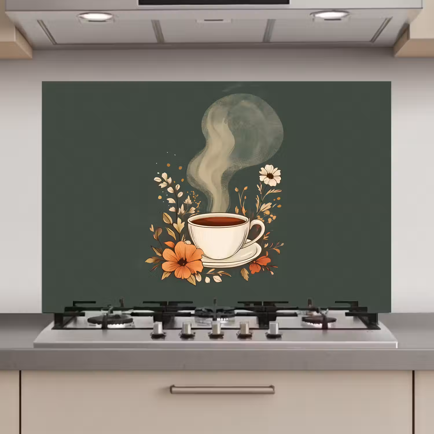 Kop - Bloemen - Groen - Koffie keuken achterwand spatscherm klein -3d_website