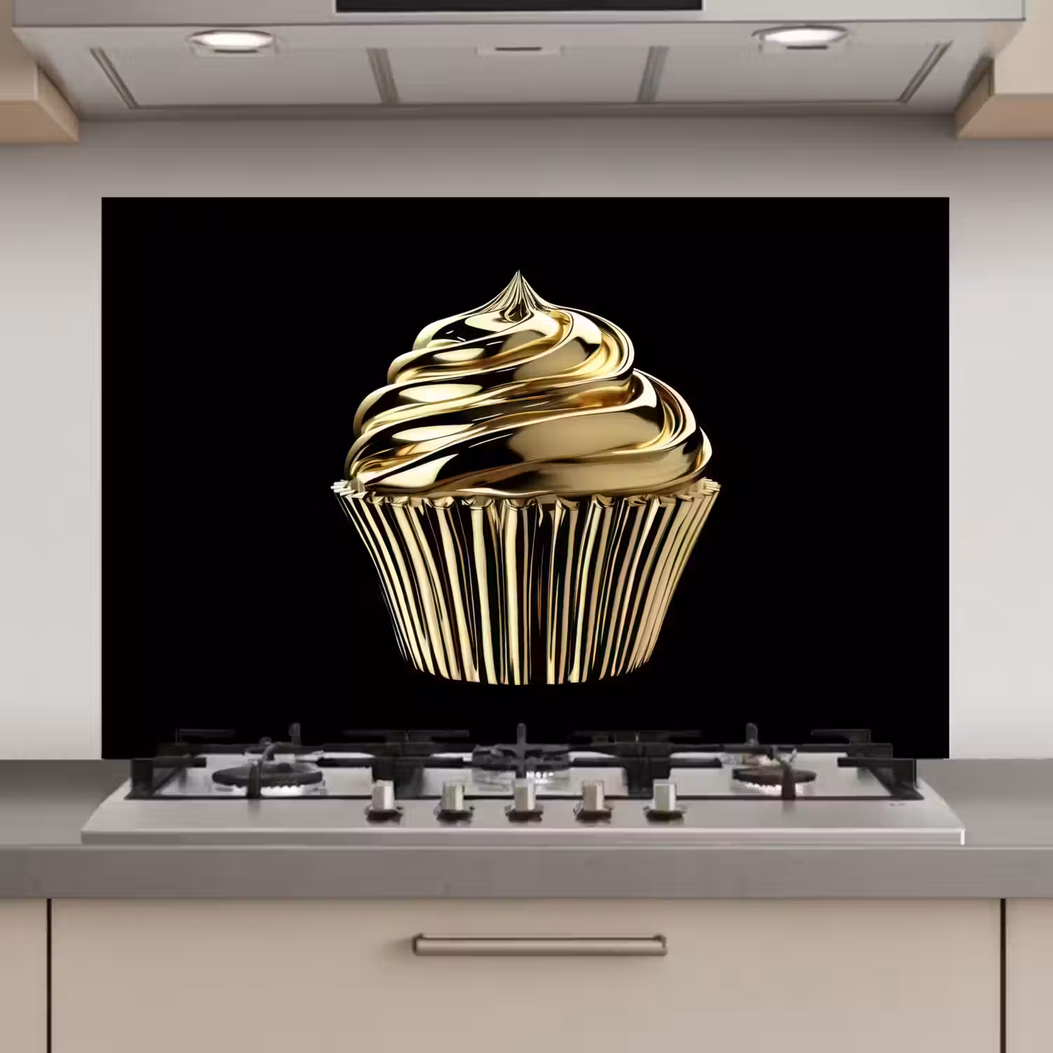 Cupcake - Eten - Goud - Zwart keuken achterwand spatscherm klein -3d_website