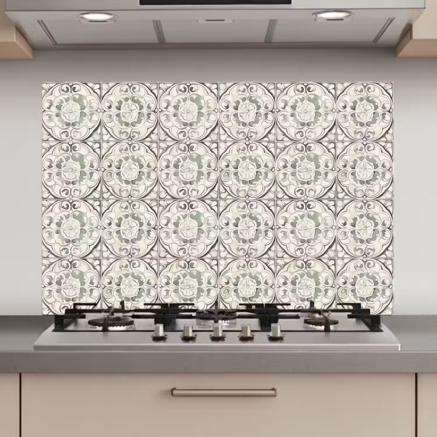 Krulornament - Tegel - Groen keuken achterwand spatscherm klein 900 -3d_website