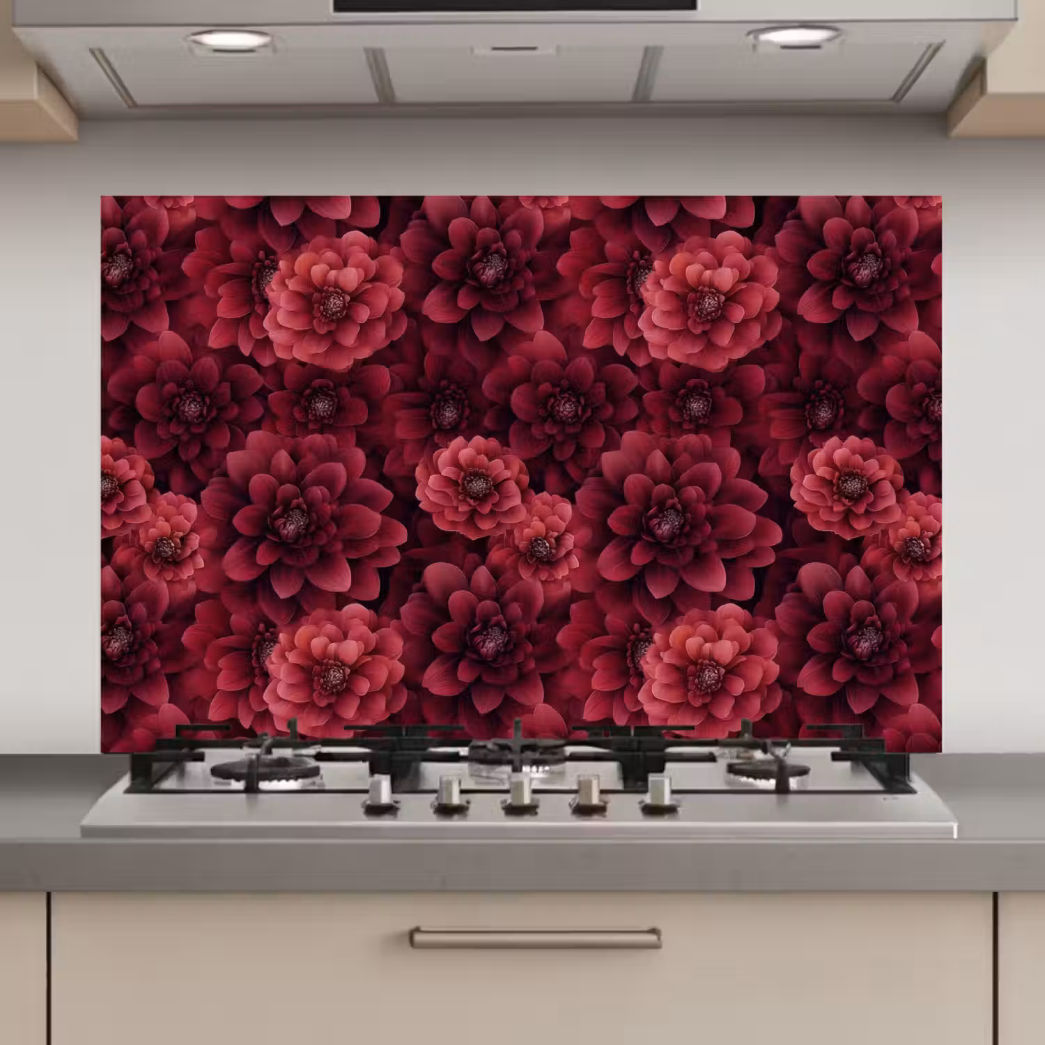 Dahlias - Bloemen - Rood keuken achterwand spatscherm klein 900 -3d_website