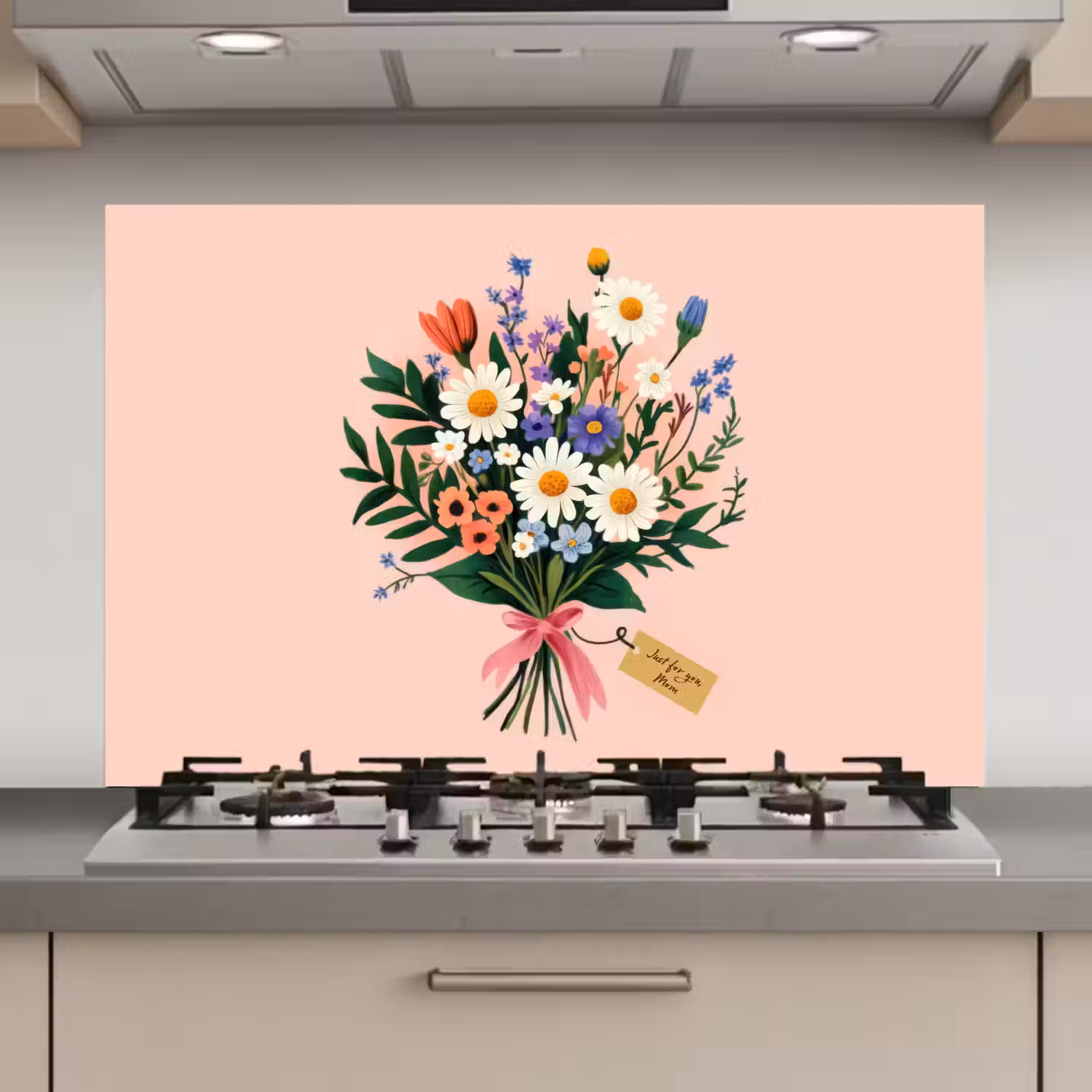 Margrieten - Boeket - Strikje - Roze keuken achterwand spatscherm klein -3d_website