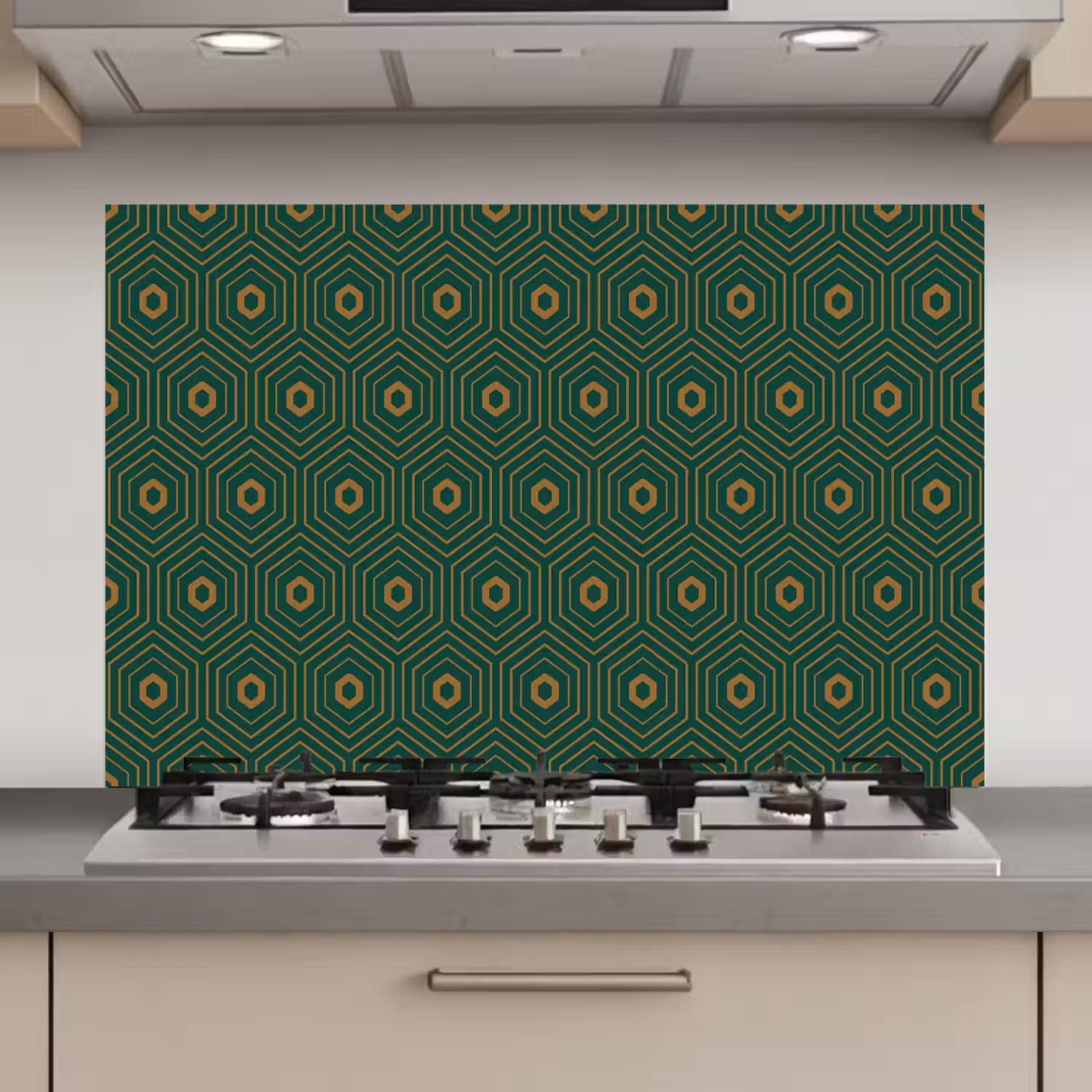 Donkergroen - Modern - Patroon - Goud keuken achterwand spatscherm klein 900 -3d_website