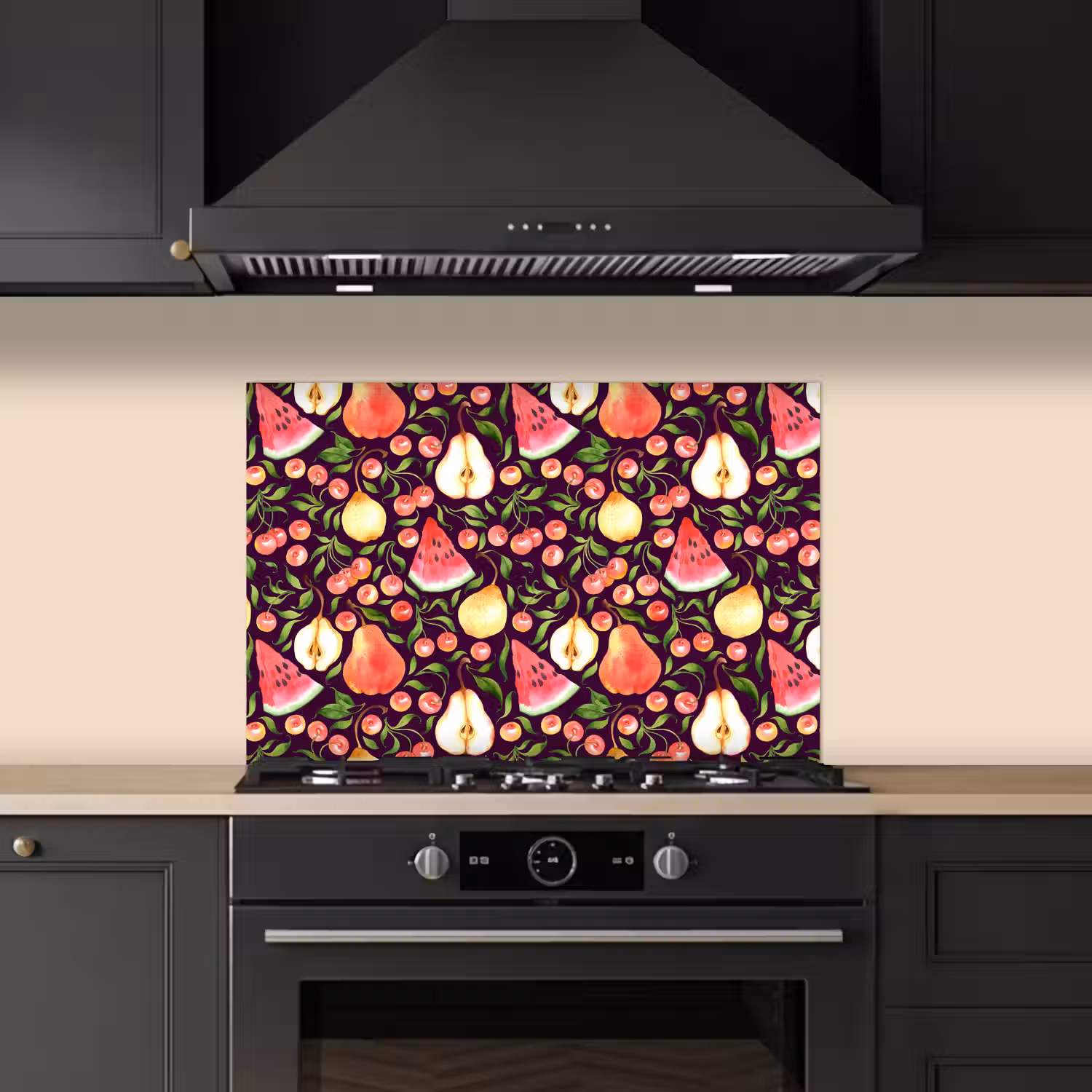 Donker - Bladeren - Fruit - Patroon keuken achterwand spatscherm klein 900 -sfeer1