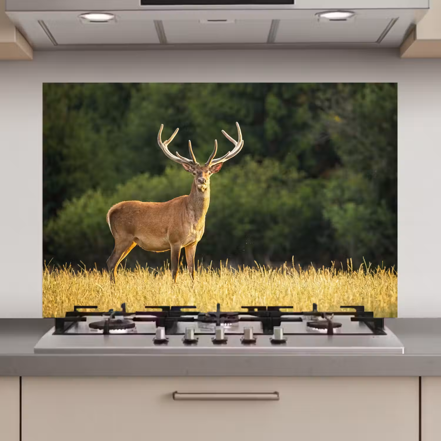 Hert - Gewei - Gras - Natuur - Dieren - Groen keuken achterwand spatscherm klein -3d_website