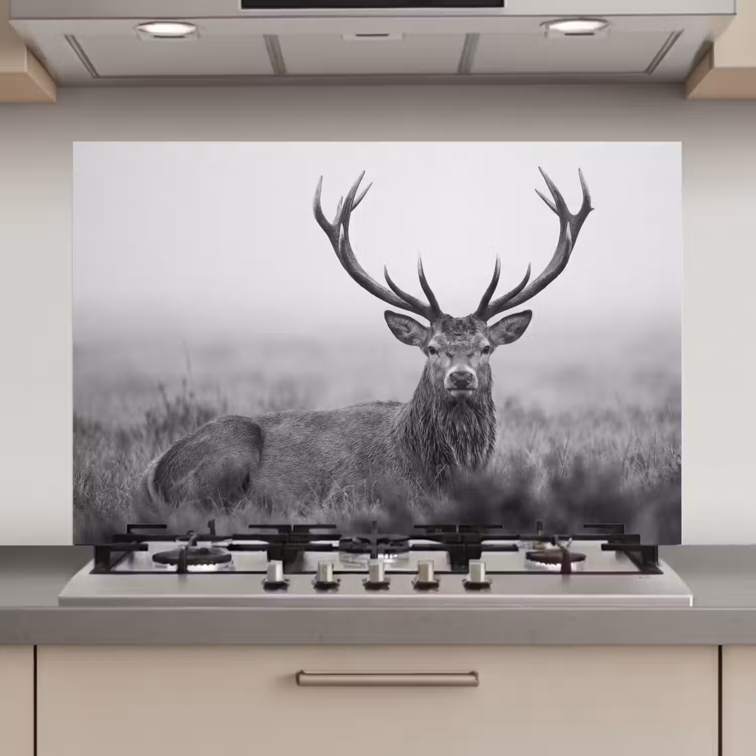 Hert - Mistig - Zwart - Wit keuken achterwand spatscherm klein -3d_website
