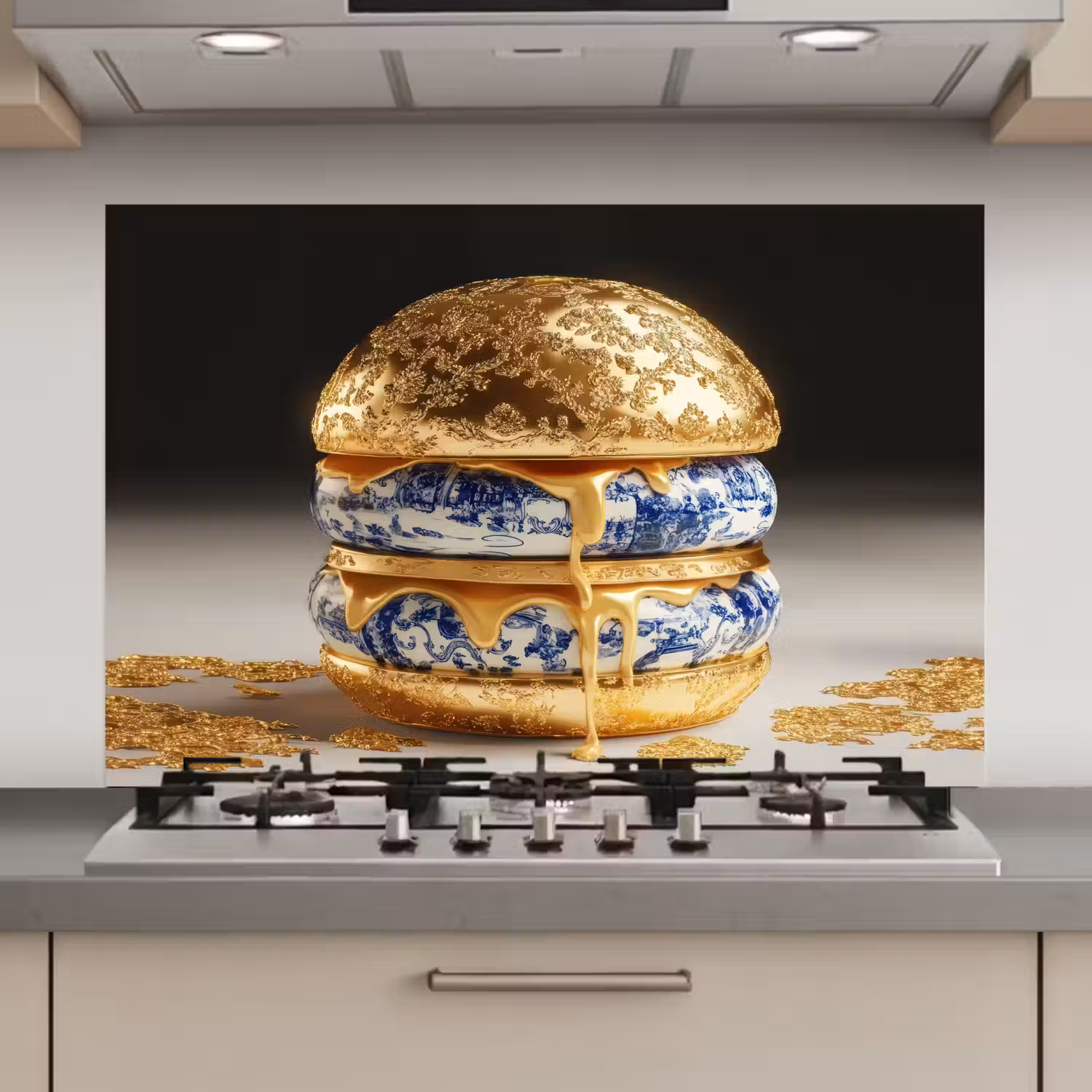 Delftsblauw - Goud - Burger keuken achterwand spatscherm klein -3d_website
