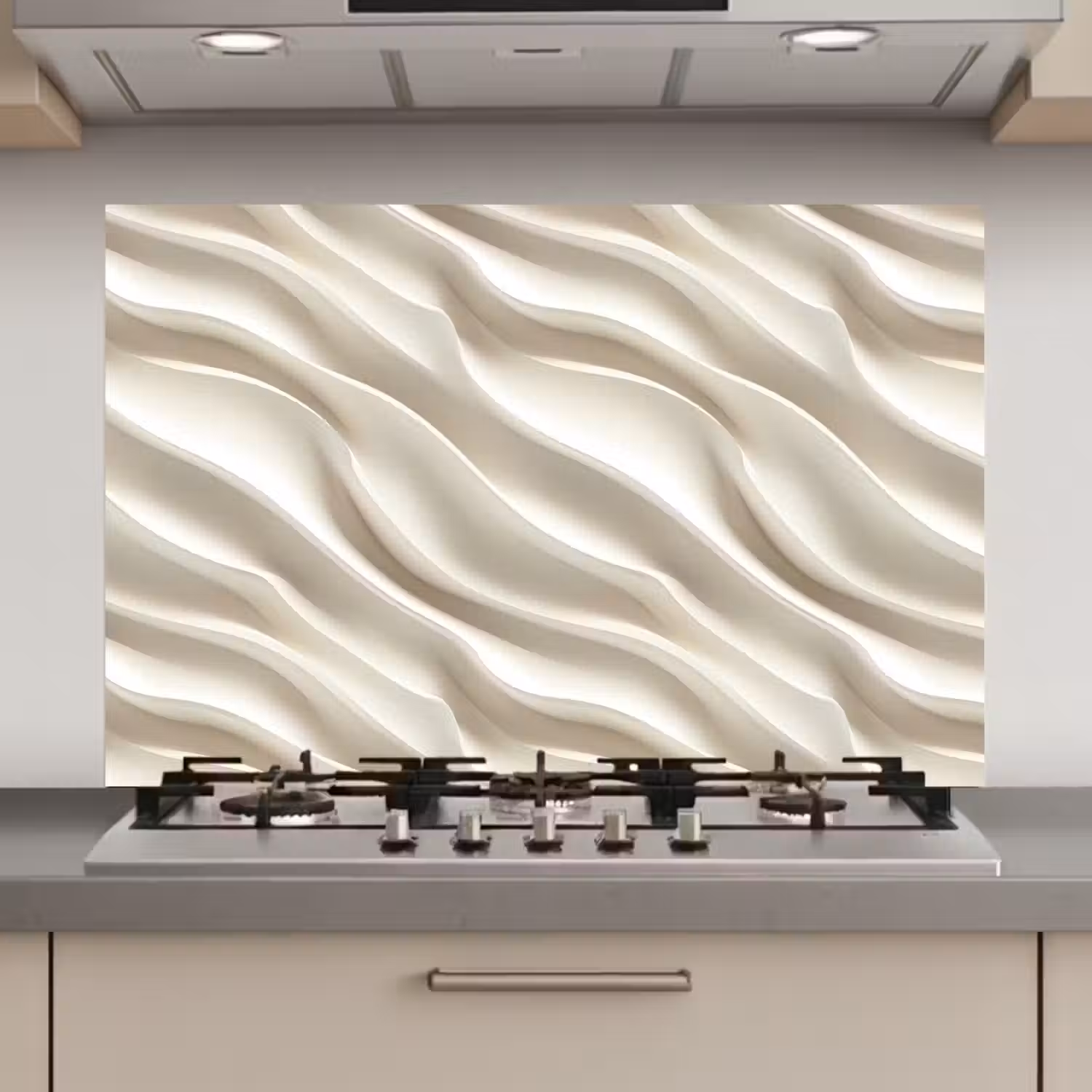 Diagonaal - Golven - Crème keuken achterwand spatscherm klein 900 -3d_website