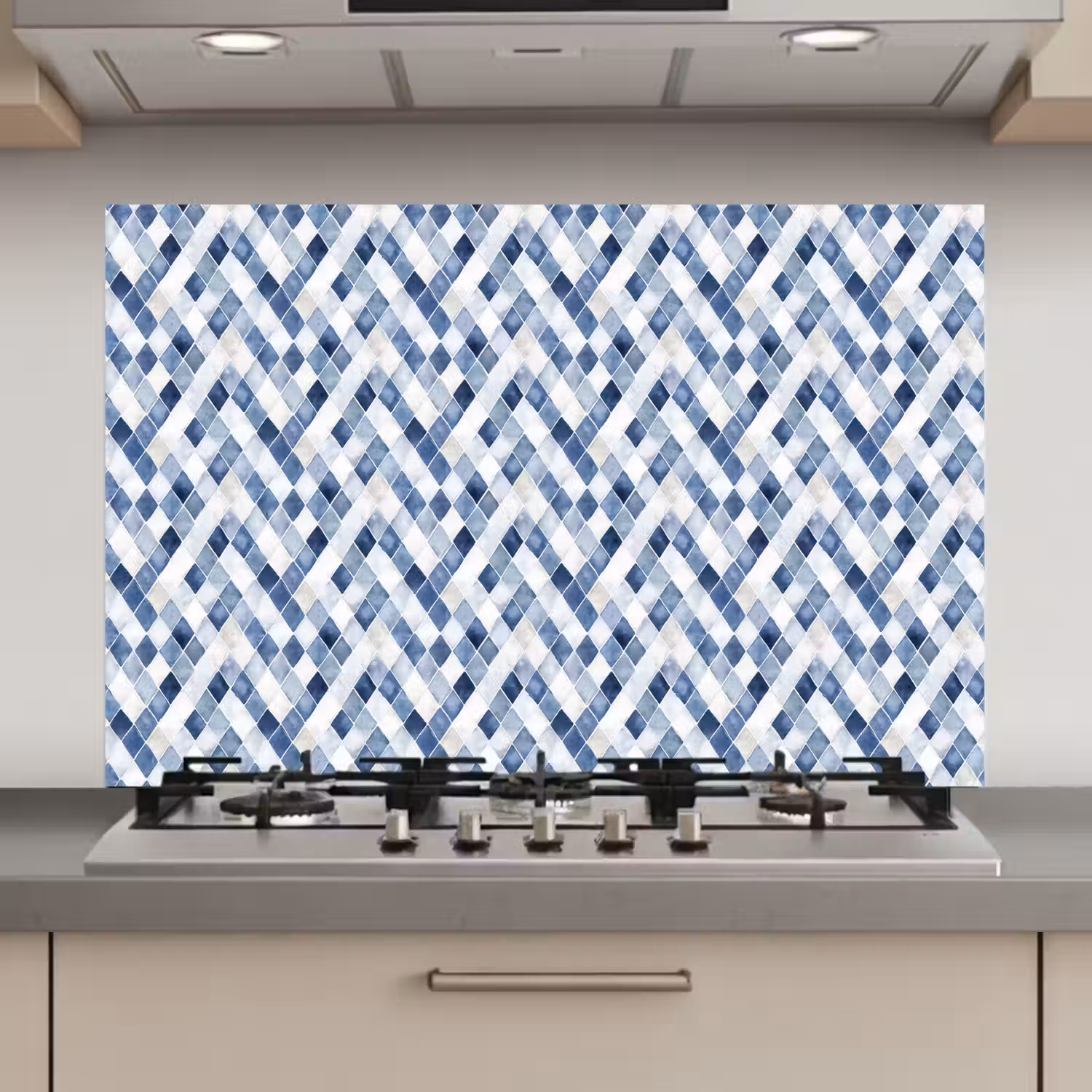 Diamant - Patroon - Blauw - Wit keuken achterwand spatscherm klein 900 -3d_website