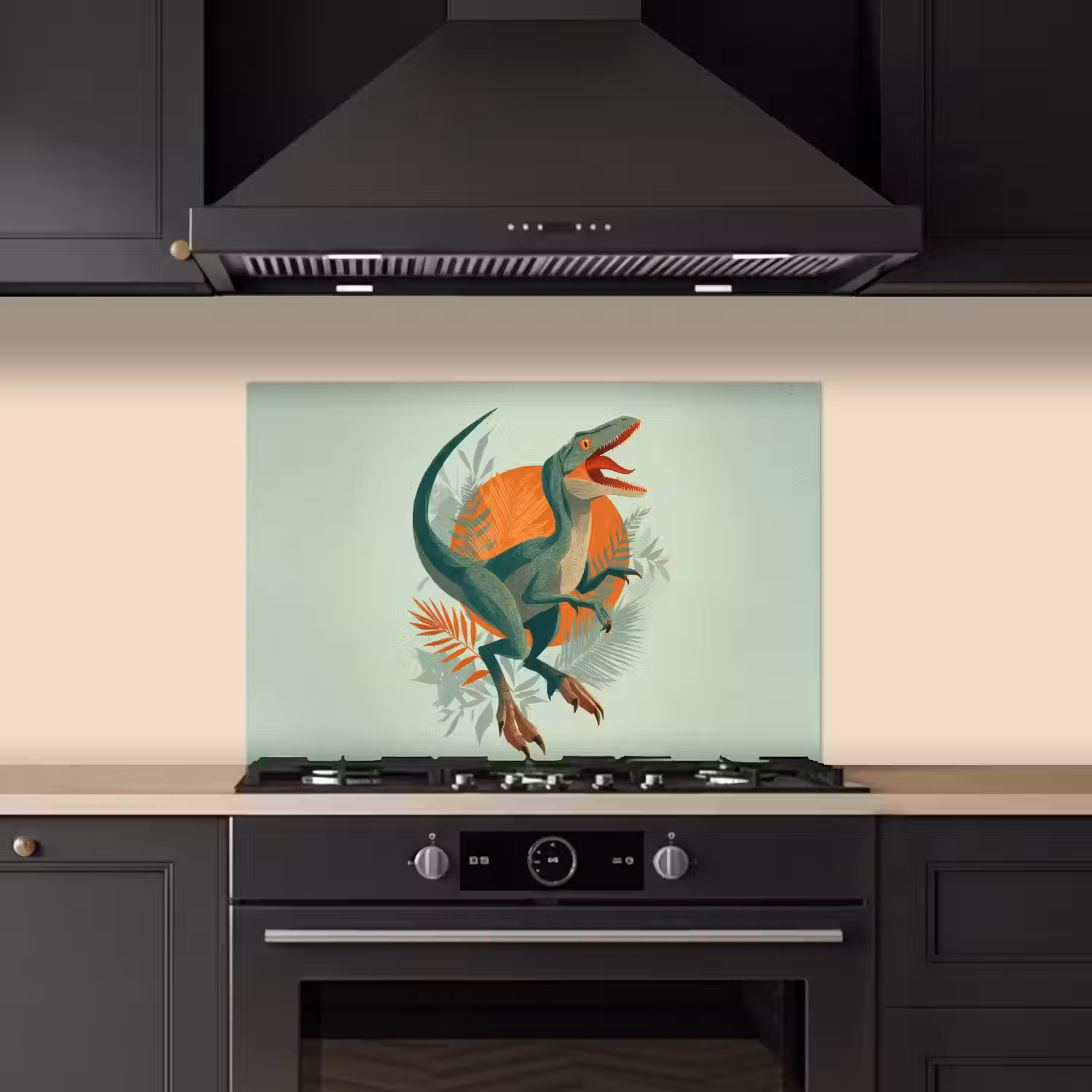 Dino - Bladeren - Grafisch - Groen keuken achterwand spatscherm klein -sfeer1