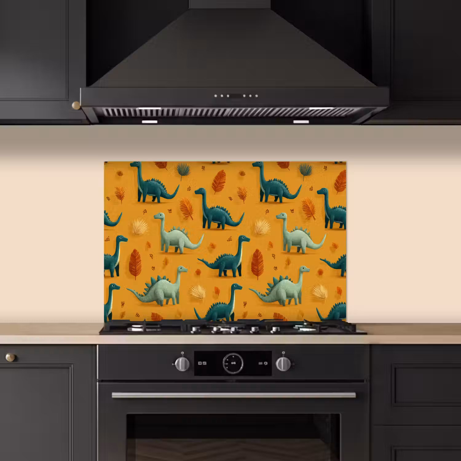 Dinosaurussen - Stekels - Herfstbladeren - Bruin keuken achterwand spatscherm klein -sfeer1