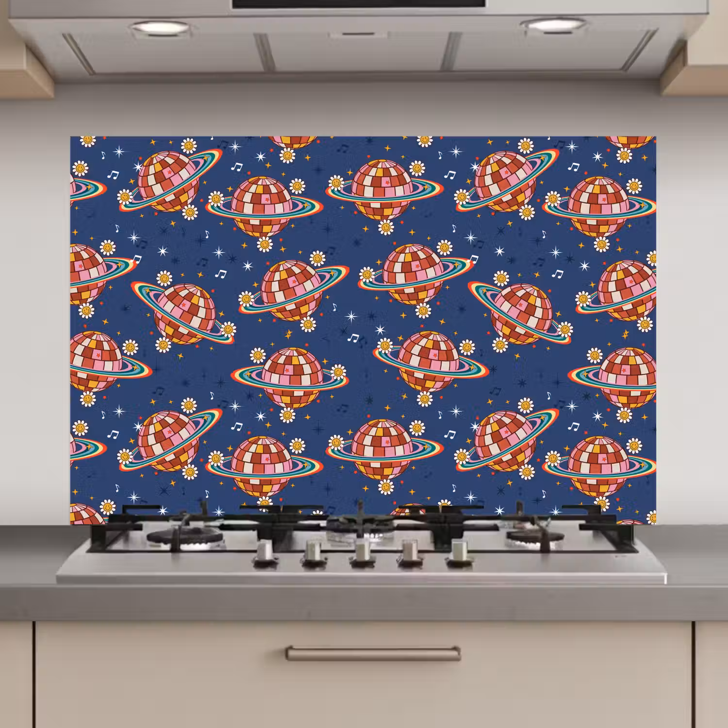 Disco - Blauw - Patroon keuken achterwand spatscherm klein 900 -3d_website