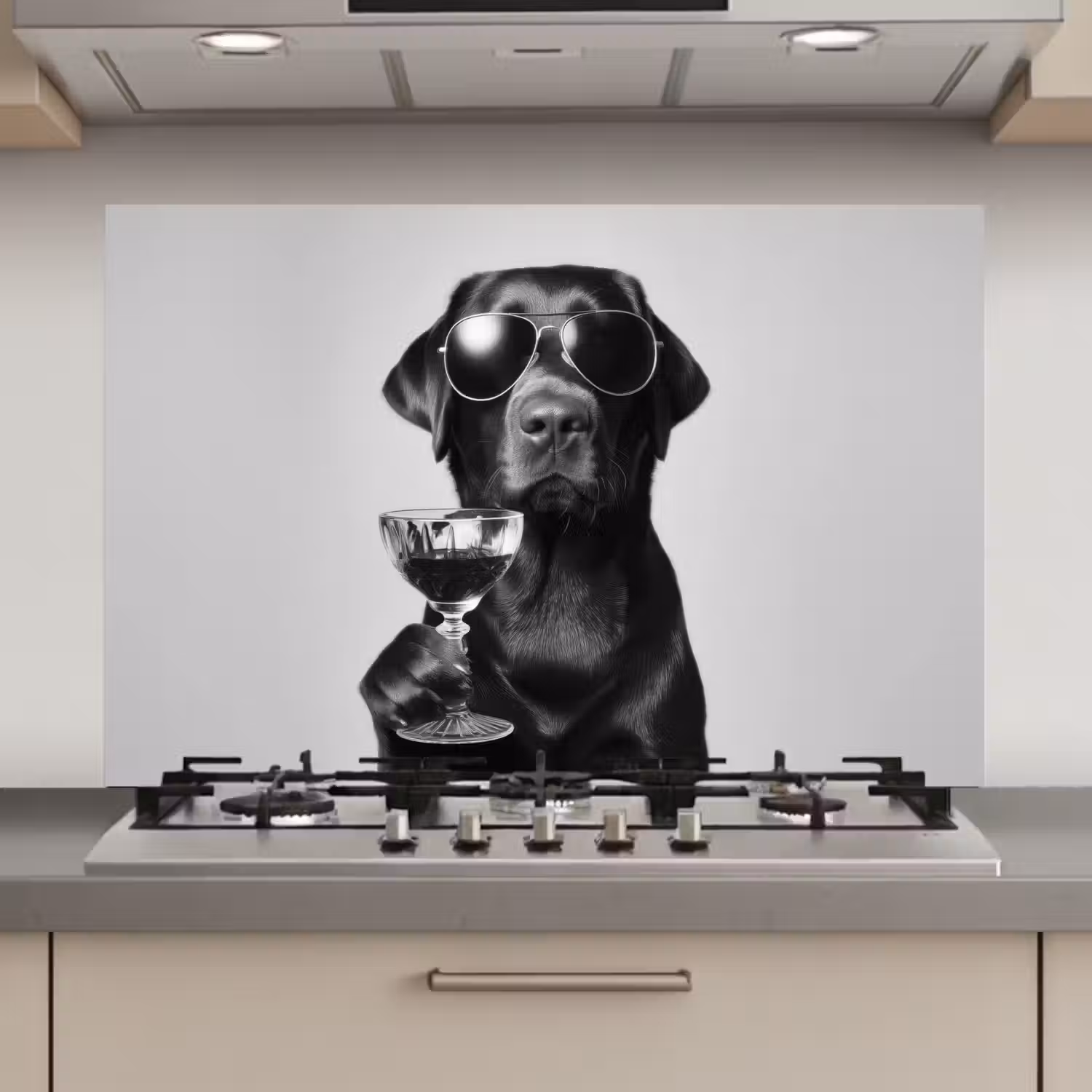 Hond - Zwart - Wijnglas - Zonnebril keuken achterwand spatscherm klein -3d_website