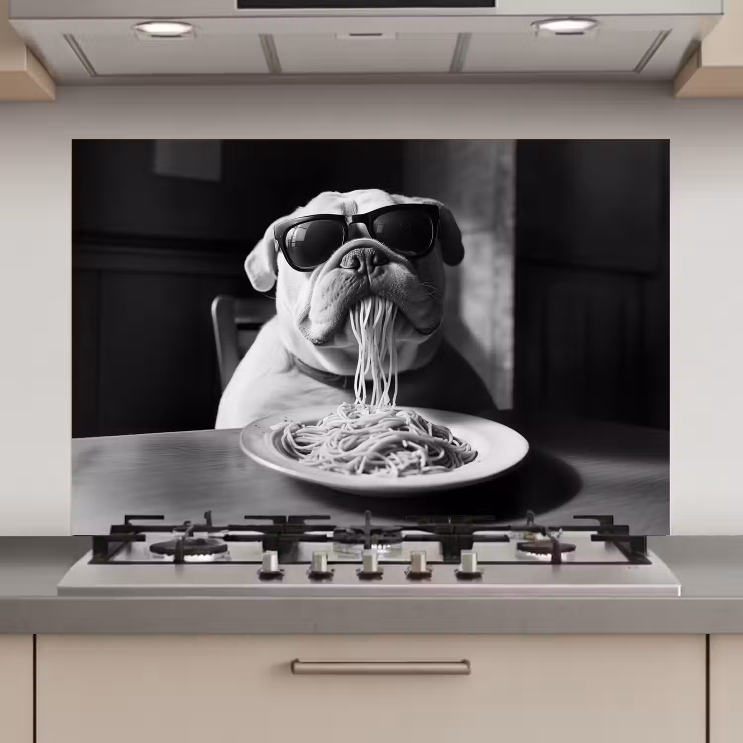 Hond - Bulldog - Pasta - Bril - Stoer - Dieren keuken achterwand spatscherm klein -3d_website