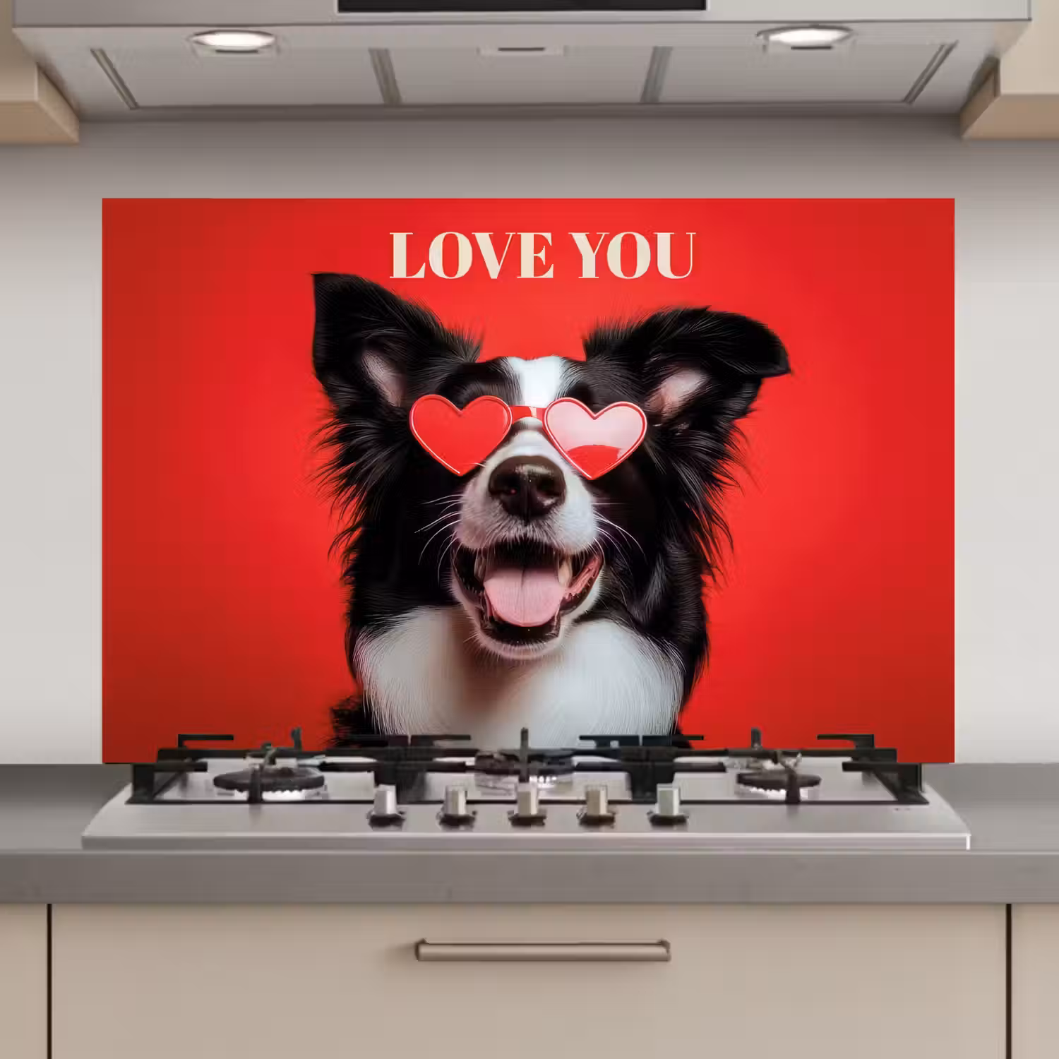 Hond - Hartjesbril - Loveyou - Rood keuken achterwand spatscherm klein -3d_website