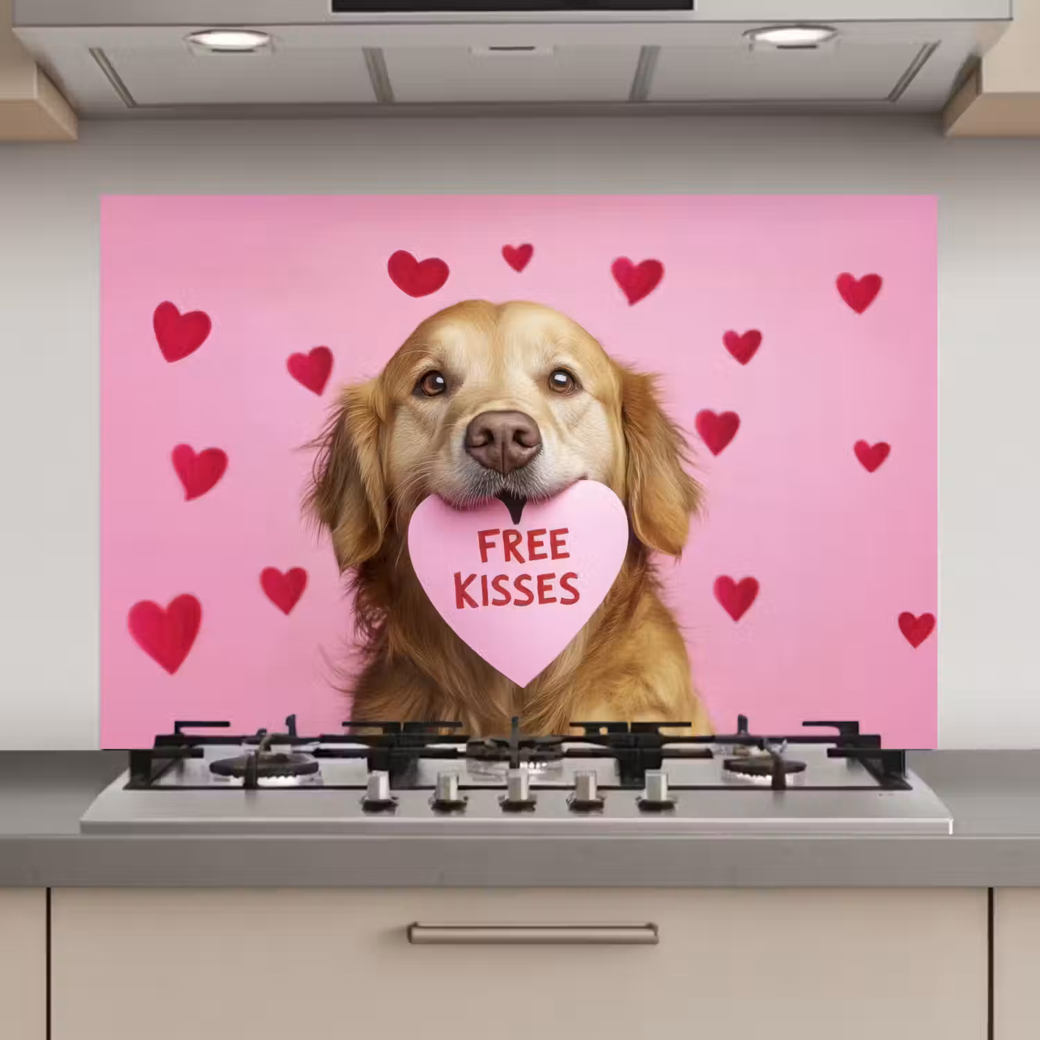 Hond - Kiss- Valentijn - Hartjes keuken achterwand spatscherm klein -3d_website