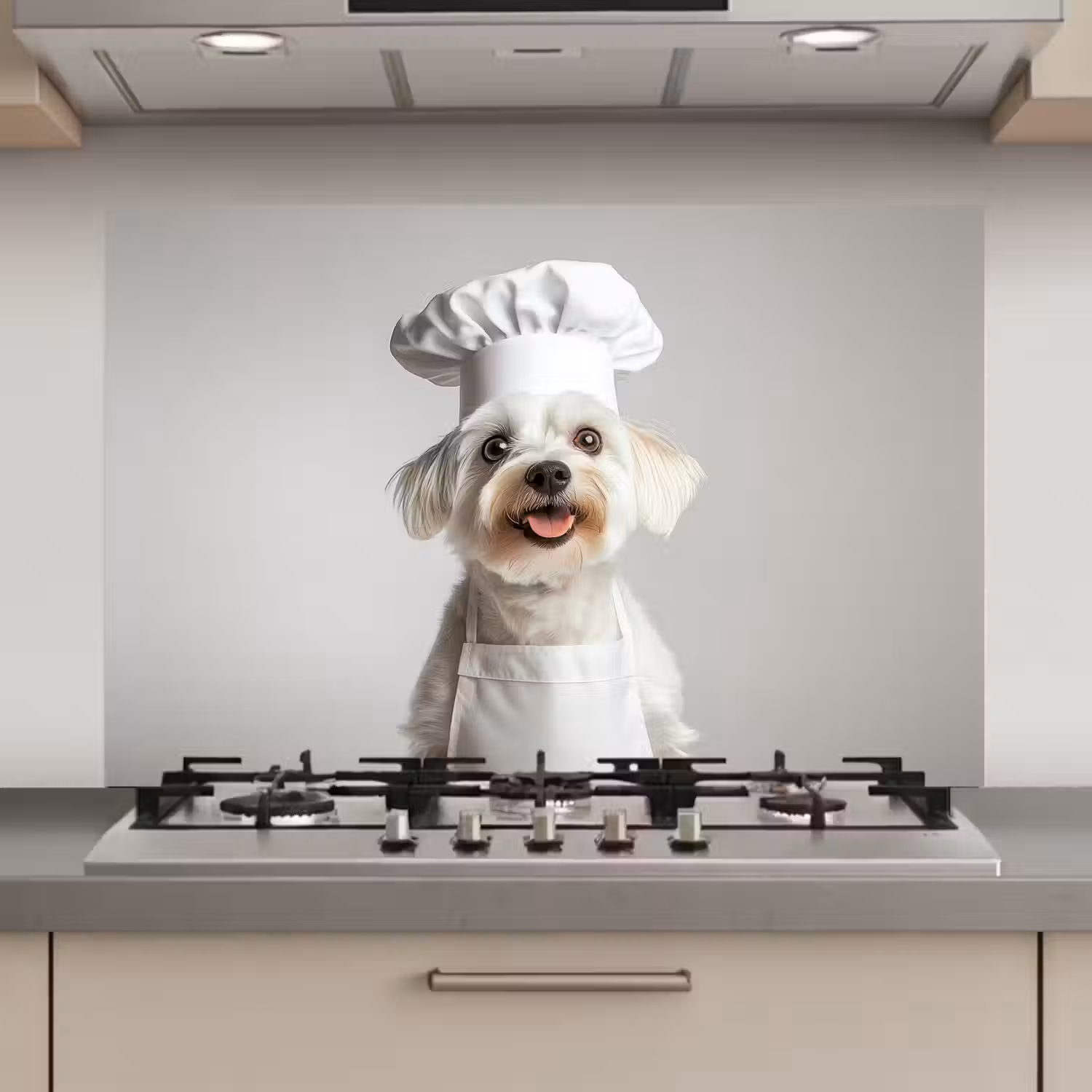 Hond - Wit - Kok keuken achterwand spatscherm klein -3d_website