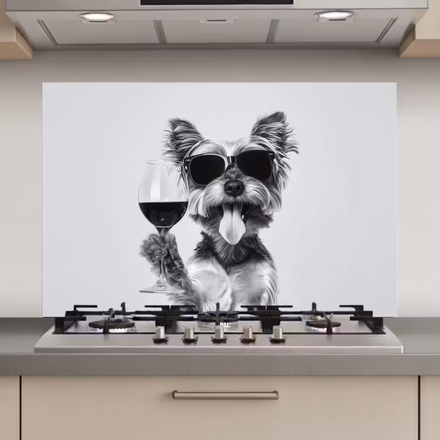 Hondje - Wijnglas - Zonnebril - Enthousiast keuken achterwand spatscherm klein -3d_website