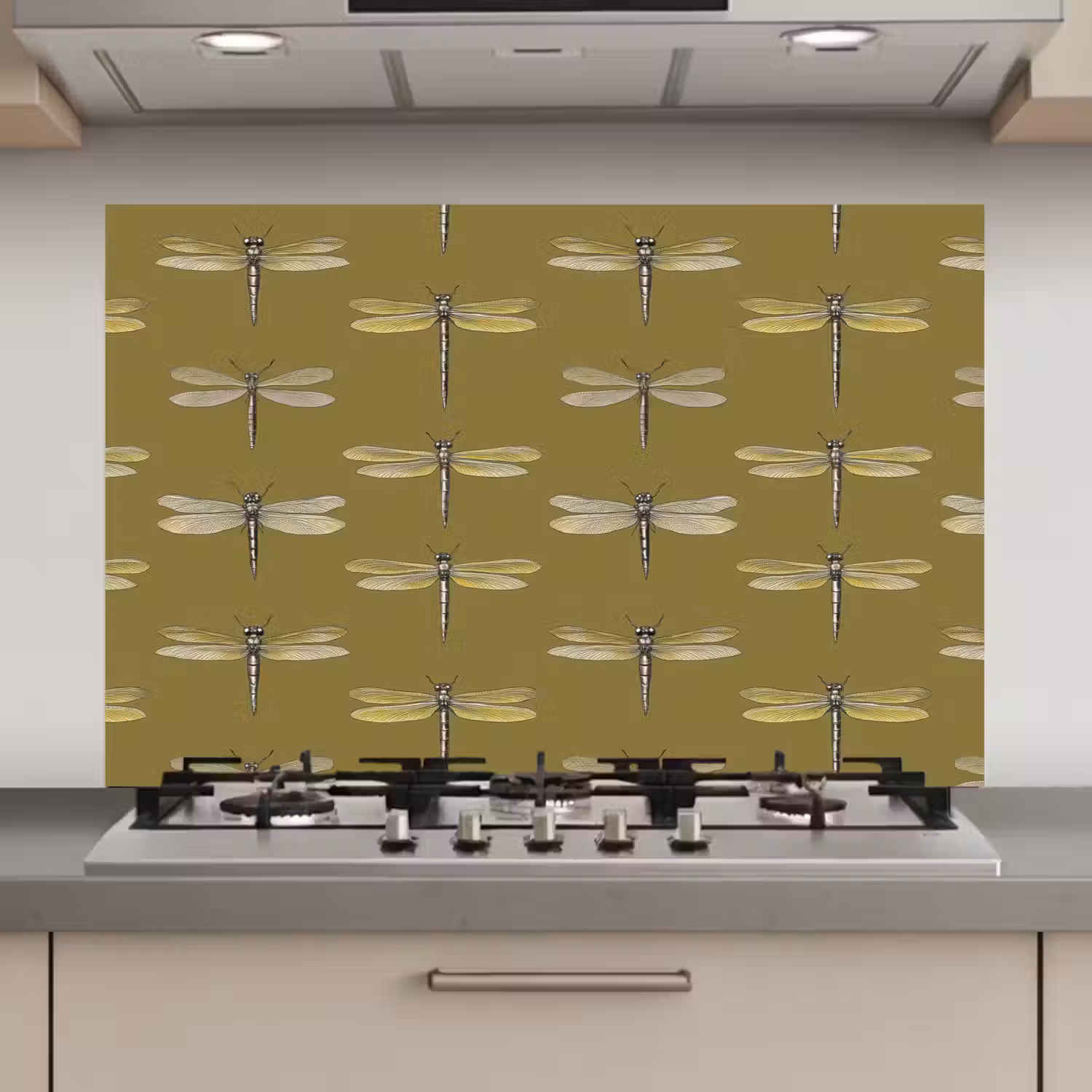 Libellen - Patroon - Groen keuken achterwand spatscherm klein 900 -3d_website