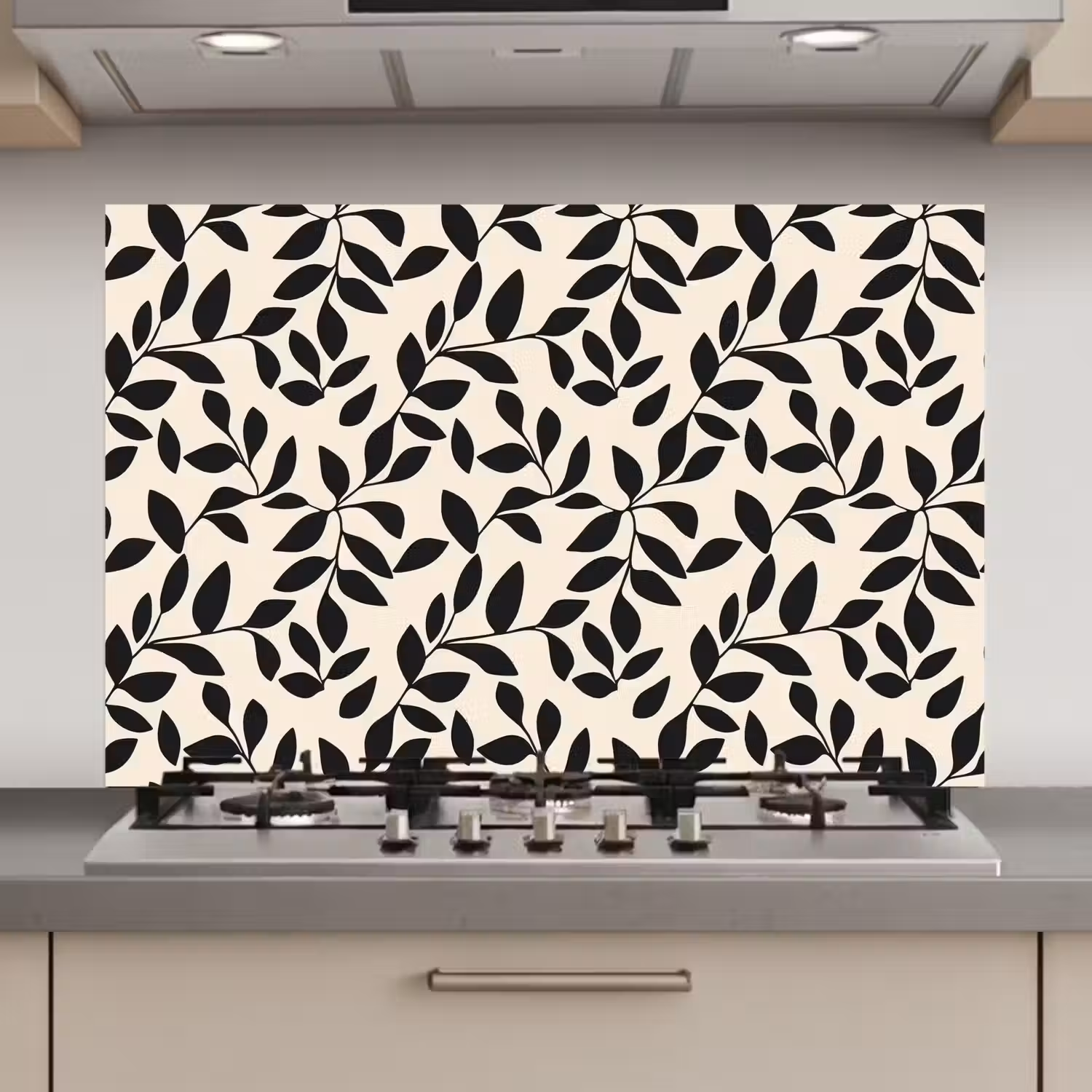 Elegant - Patroon - Zwart - Beige keuken achterwand spatscherm klein 900 -3d_website
