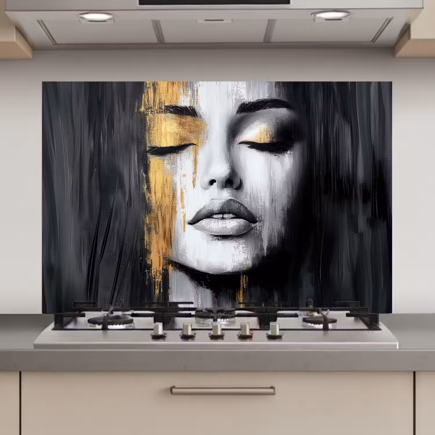 Gezicht - Vrouw - Penseelstreken - Abstract keuken achterwand spatscherm klein -3d_website