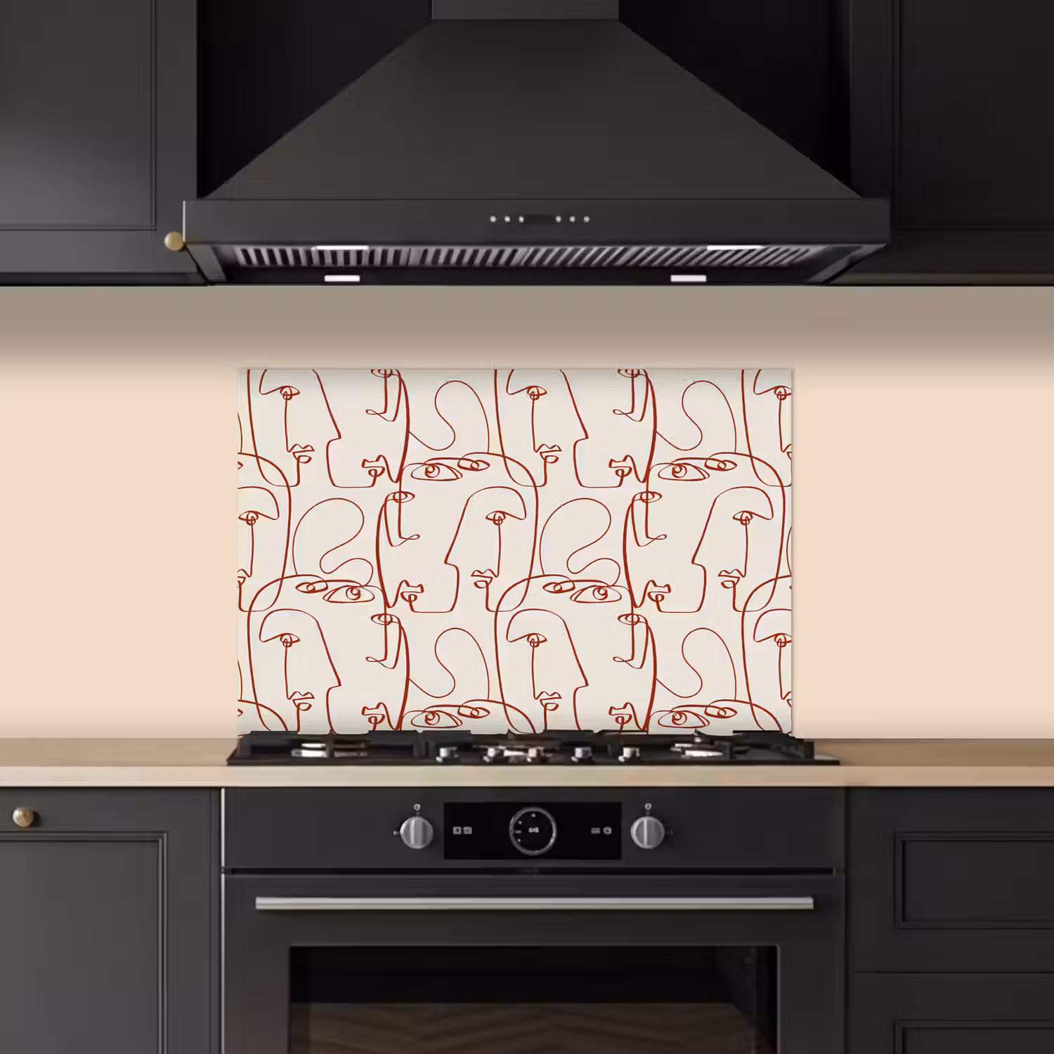 Gezichten - Abstract - Rood - Beige keuken achterwand spatscherm klein 900 -sfeer1