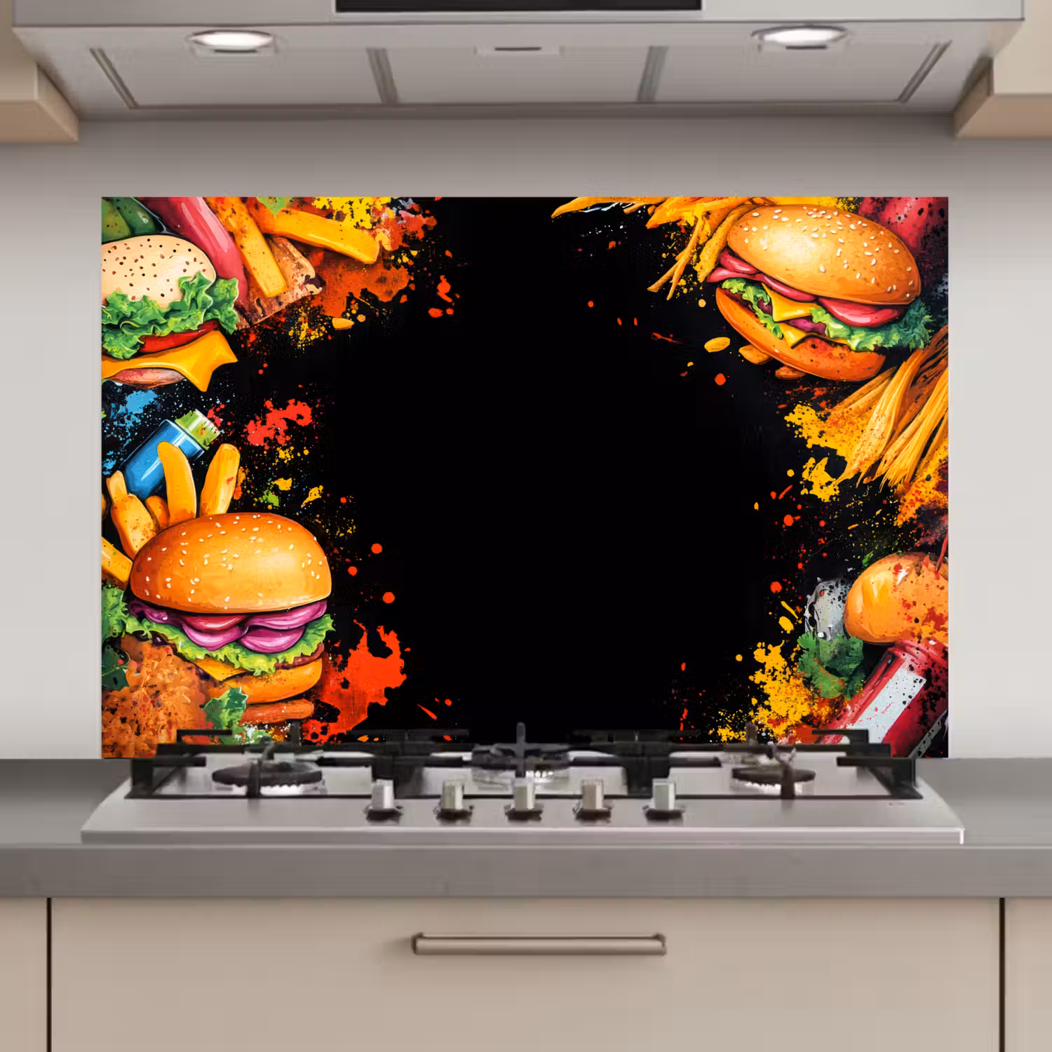 Fastfood - Graffiti - Hamburger - Eten - Modern keuken achterwand spatscherm klein -3d_website