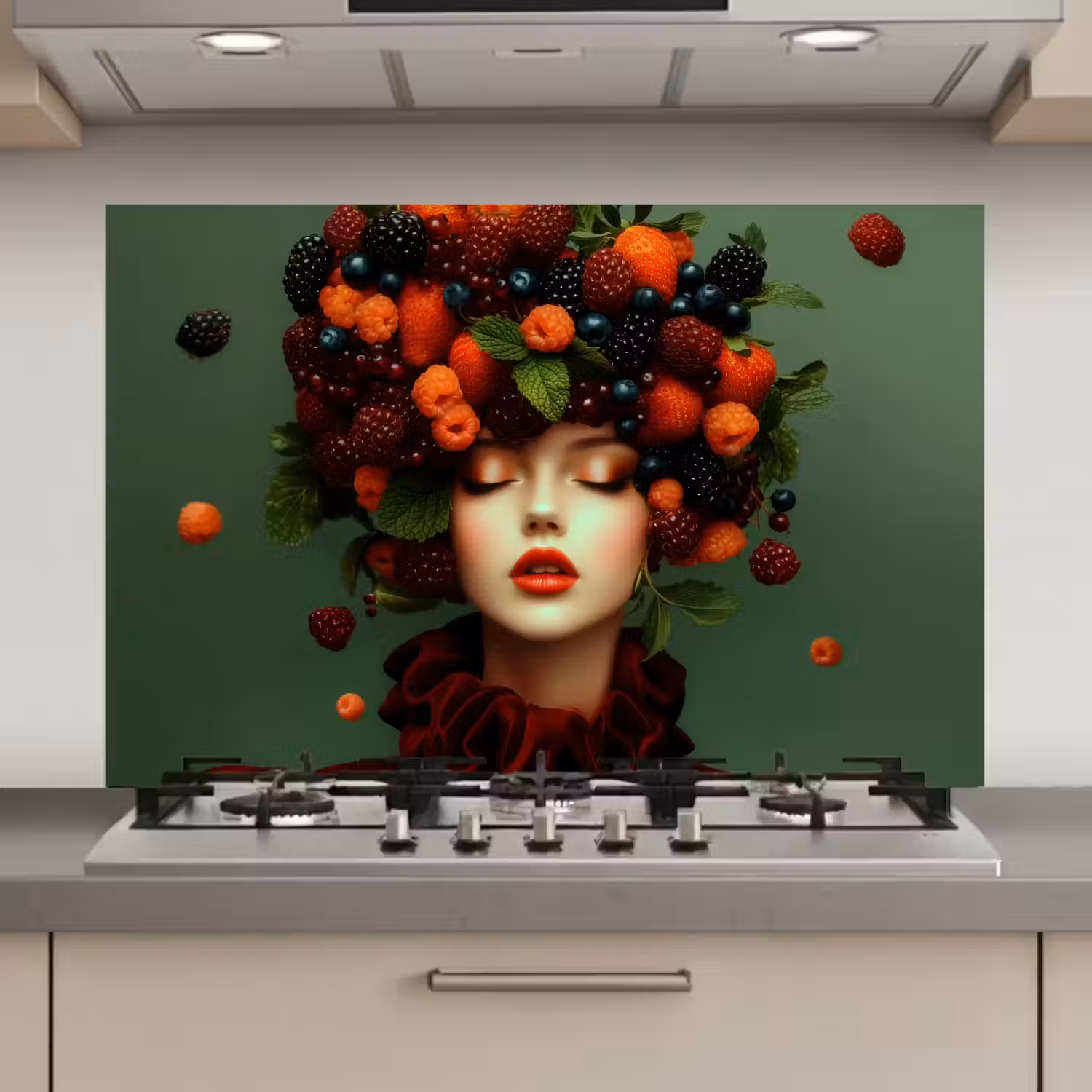 Vrouw - Aardbeien - Frambozen - Bramen - Bessen keuken achterwand spatscherm klein -3d_website