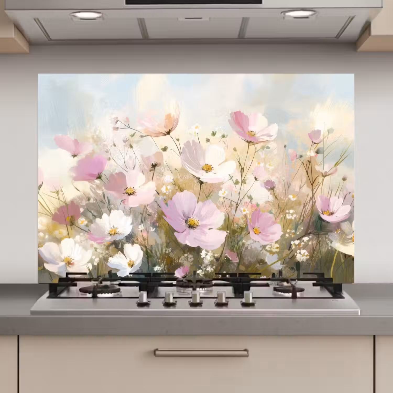 Bloemenveld - Lichte tinten - Geschilderd keuken achterwand spatscherm klein -3d_website