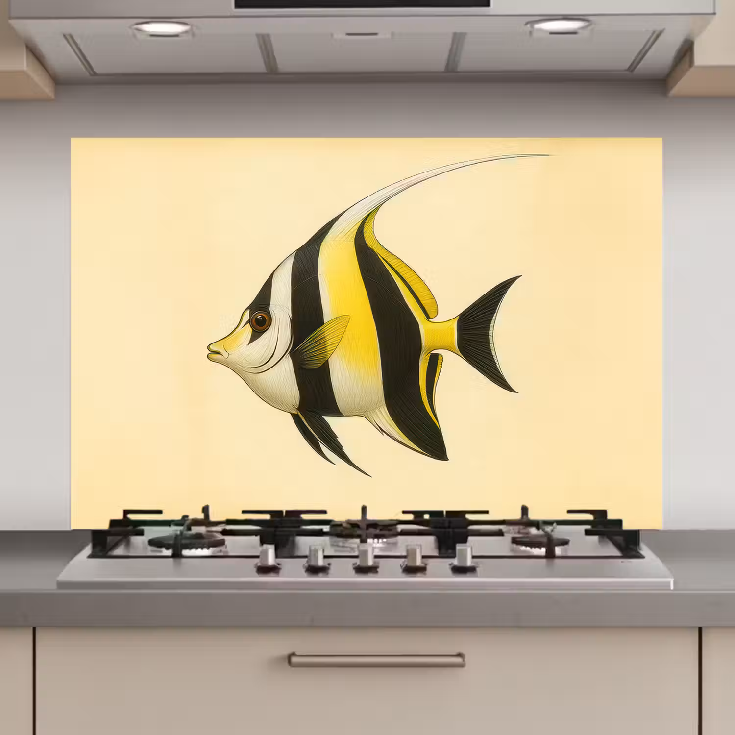 Vis - Sierlijk - Rugvin - Geel keuken achterwand spatscherm klein -3d_website