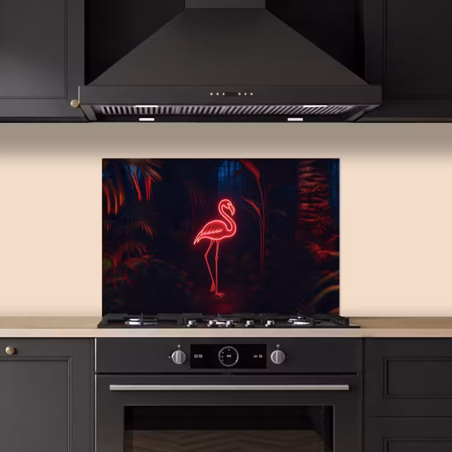 Flamingo - Roze - Neon - Licht keuken achterwand spatscherm klein -sfeer1