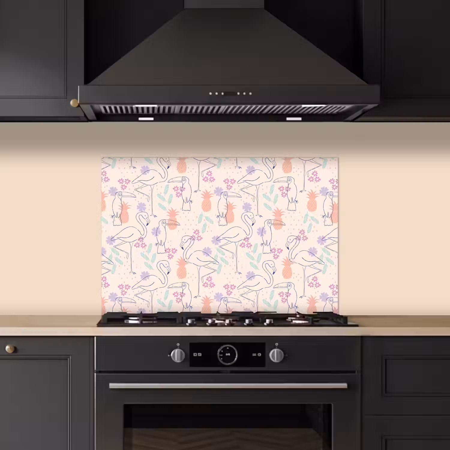 Flamingo - Toekan - Tropisch - Patroon keuken achterwand spatscherm klein 900 -sfeer1